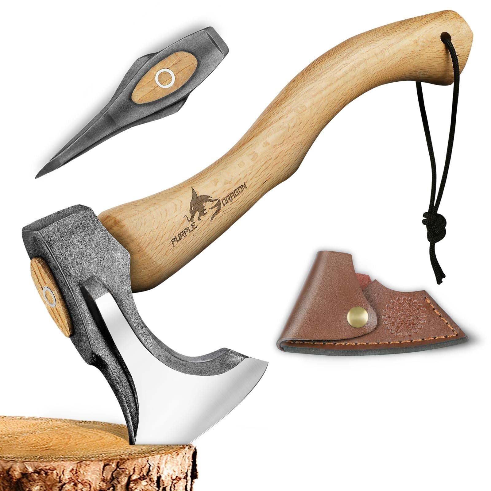 14.7″ Hand Forged Camping Hatchet – Outdoor Splitting Axe & Carving Tool with Sh