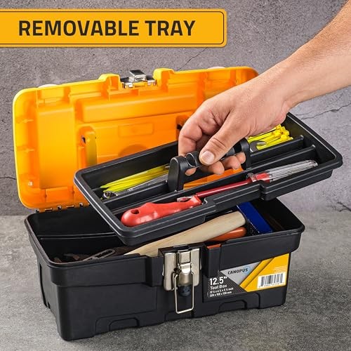 Plastic Toolbox, 12.5-Inch Portable with Metallic Clutch, Tool Box