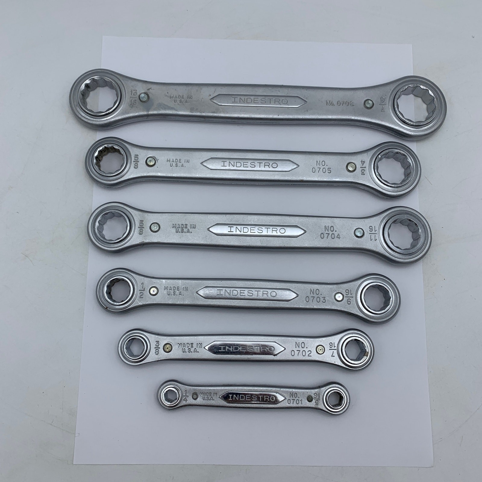 Lot of 6 Vintage Indestro Double Box End Ratcheting Wrenches USA