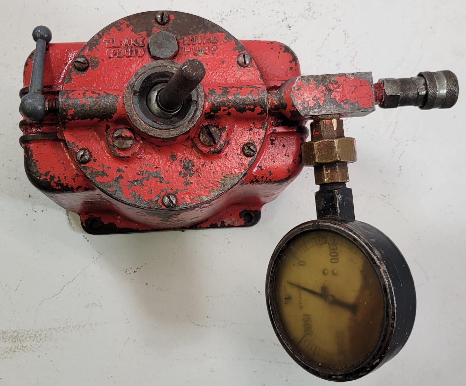 *A) Vintage Hydraulic Pump Lever with 5″ Jas P Marsh Gauge