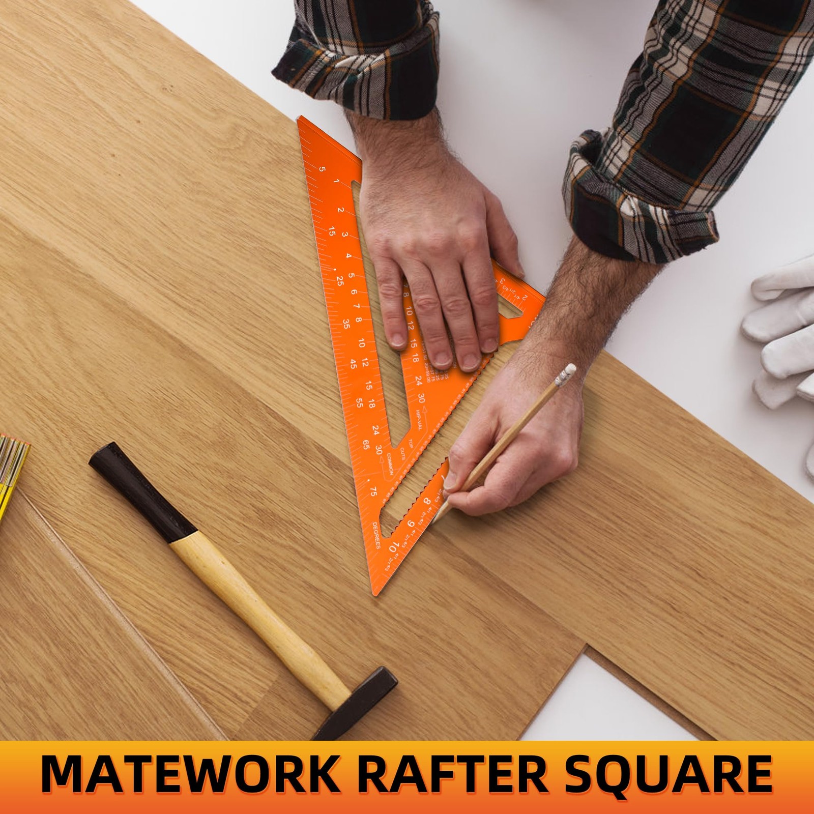 QualiapeX Aluminum 12 Inch Rafter Square, Carpenter Measuring Layout Orange