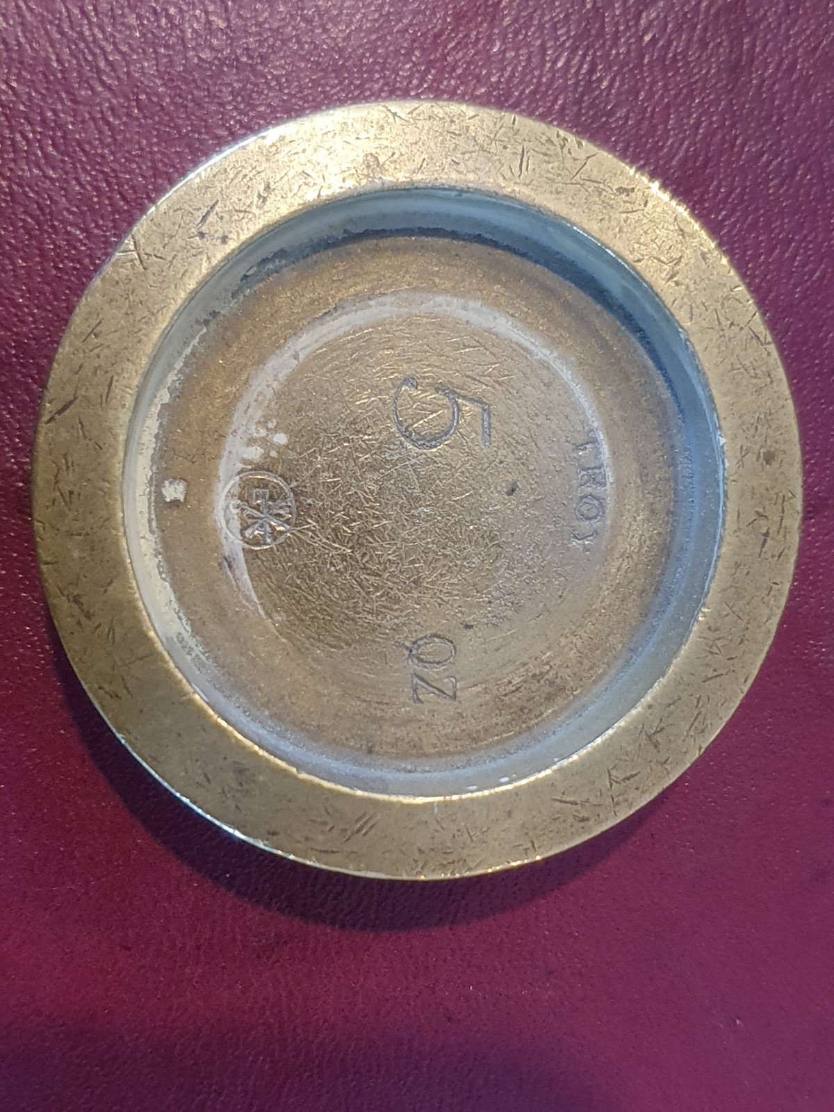 Antique brass Troy weights 10 5 3 2 1oz ER stamped gold trade nesting weights