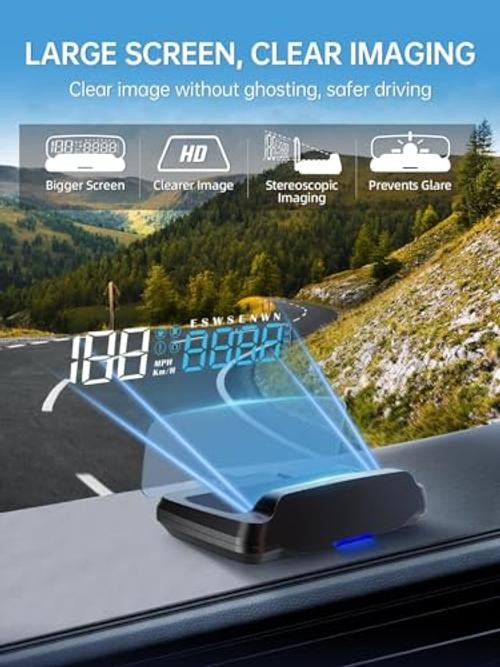 Heads Up Display for Cars, Gauge Car HUD Digital GPS Speedometer r KM/H Blue