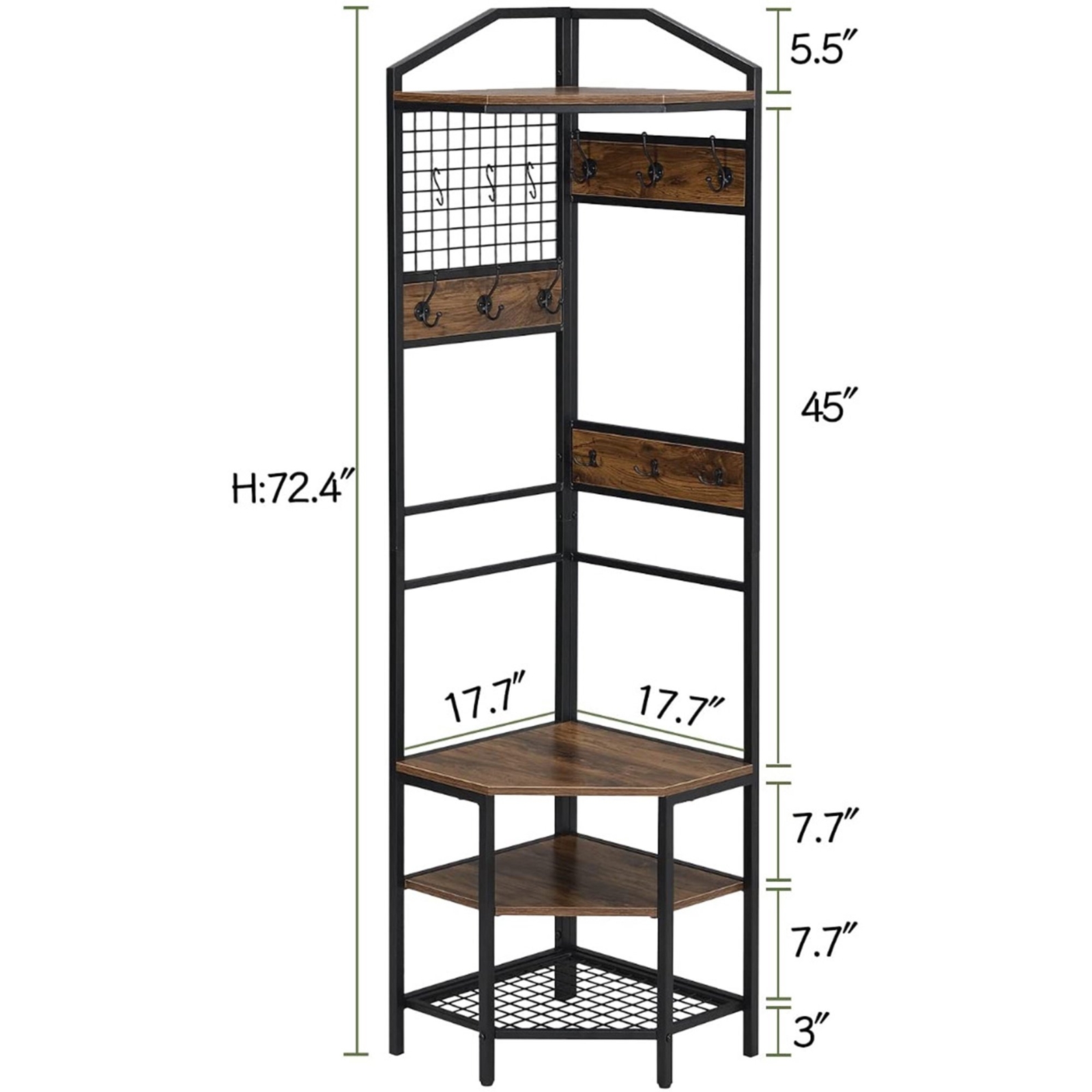 72.4″ Corner Tall Clothing Rack Coat Racks Shoes Shelf Stuffs Storage w/Hooks