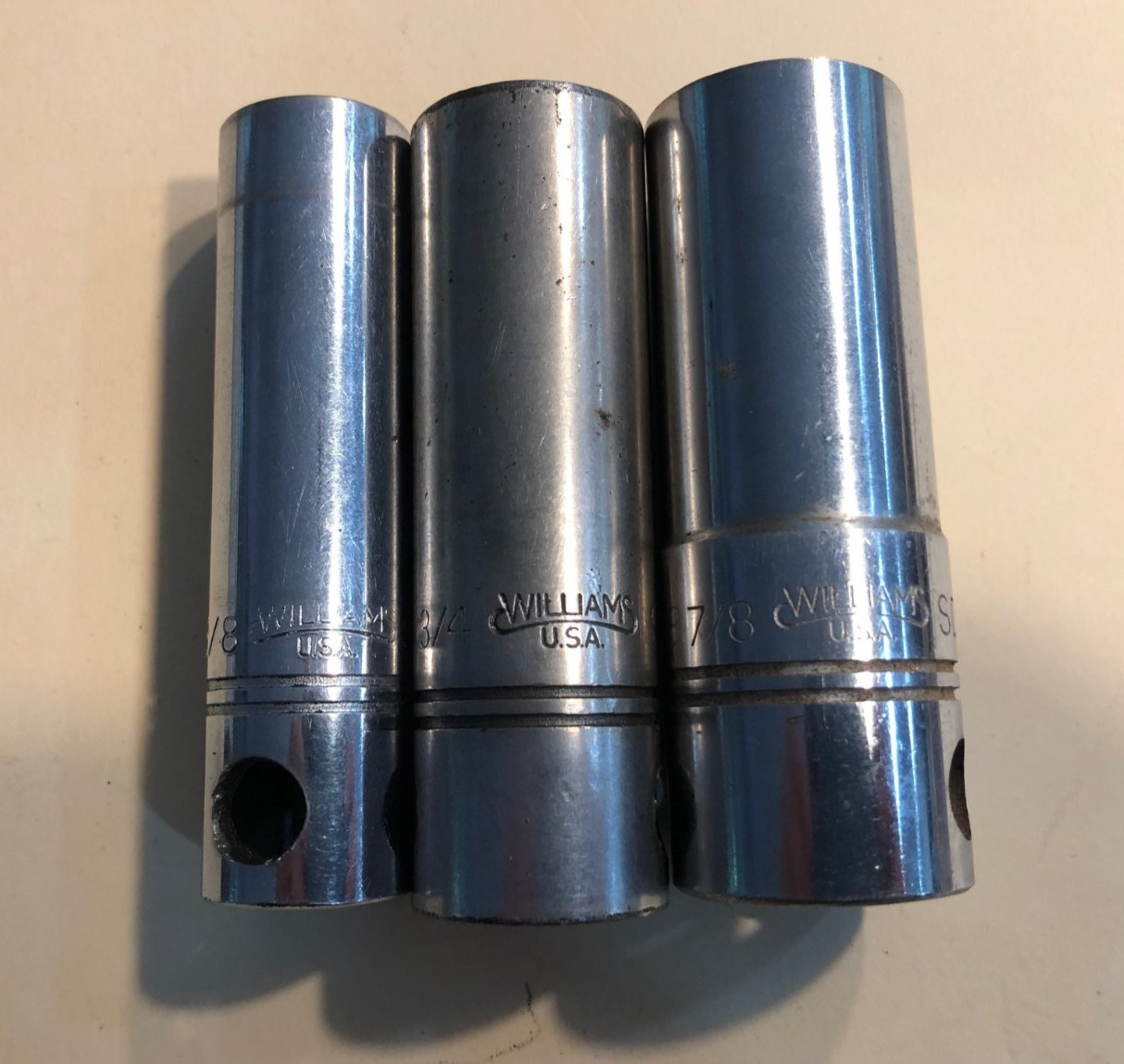 14 vintage J.H. Williams USA 1/2″ drive sockets – 11 standard/3 deep – 12 point