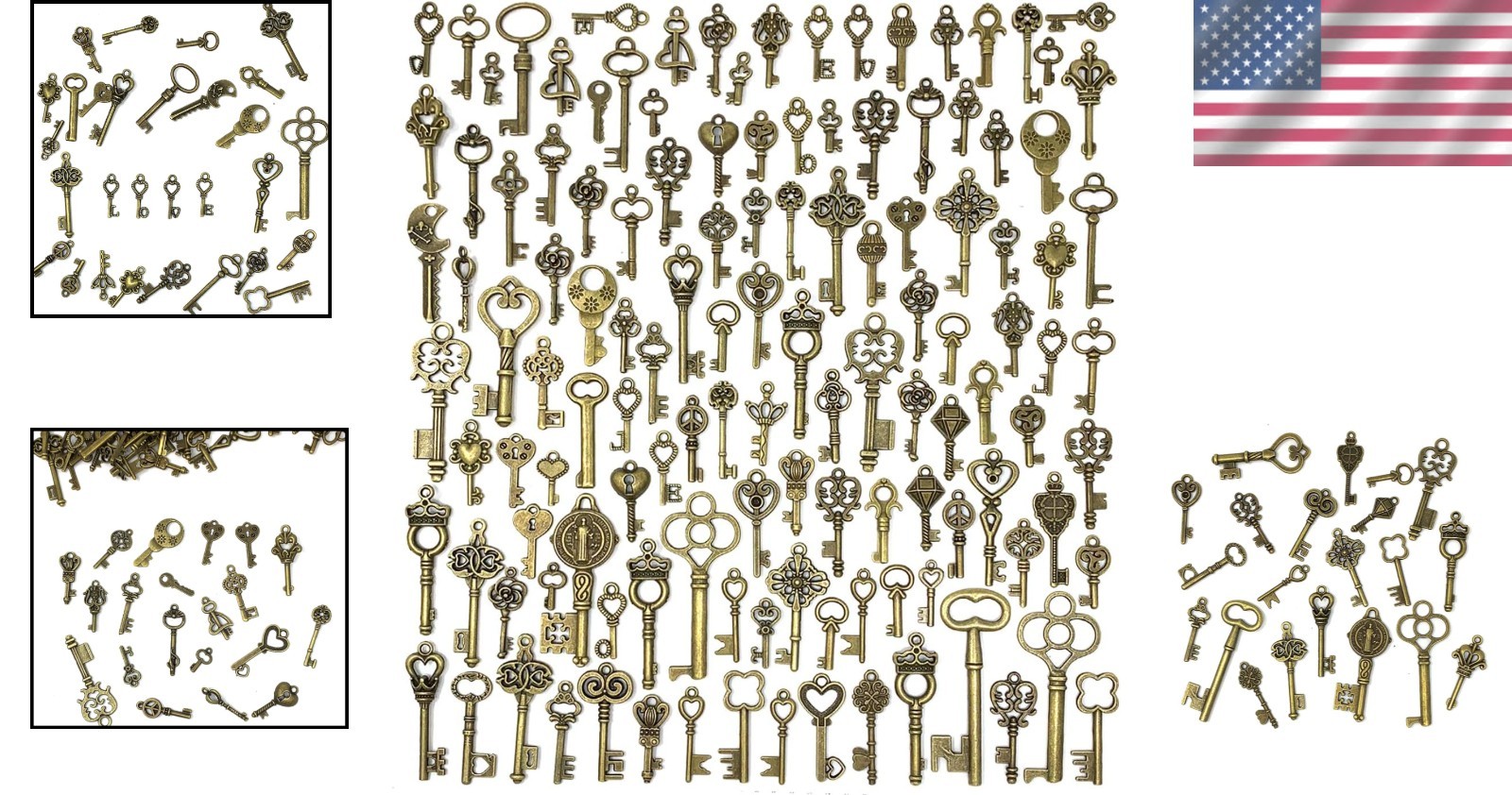 125 PCS Lead-Free Antique Skeleton Key Charms – Ideal for DIY Crafts and Decor