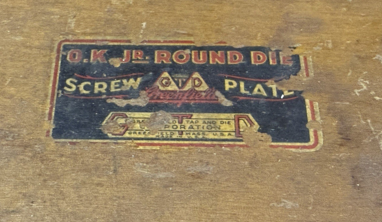 VINTAGE O.K. JR ROUND DIE SCREW PLATE GREENFIELD TAP DIE NO. PB-6 TOOL SET (1C)