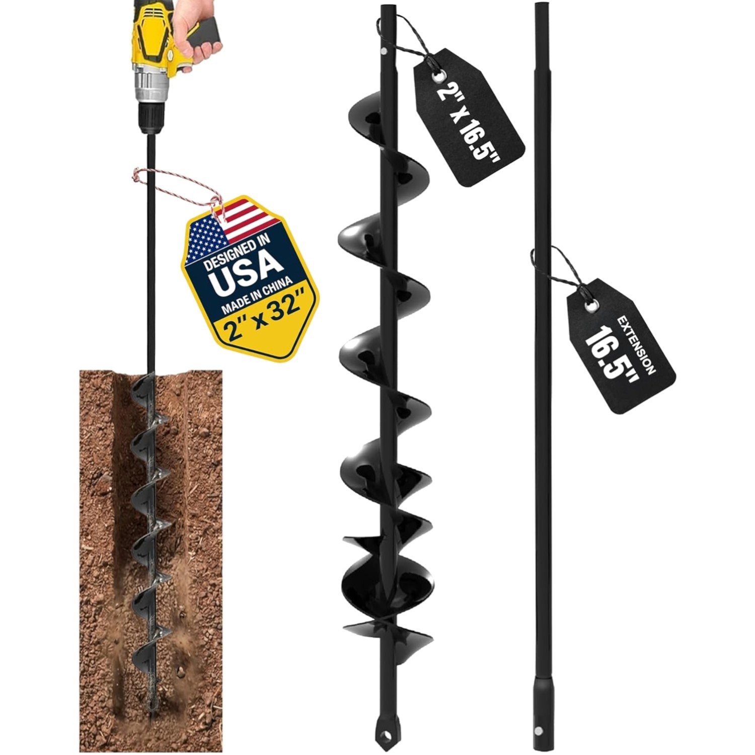 High-Speed Auger Drill Bit + Extension 2” x 32” – Perfect for Garden Projects