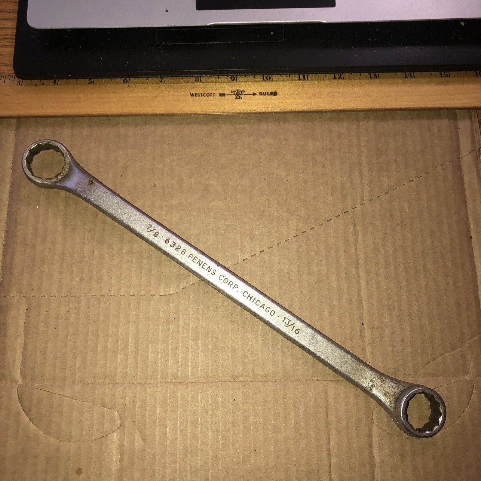 Vintage Penens Tools Chicago 7/8” X 13/16 12 points Boxed End wrench USA !