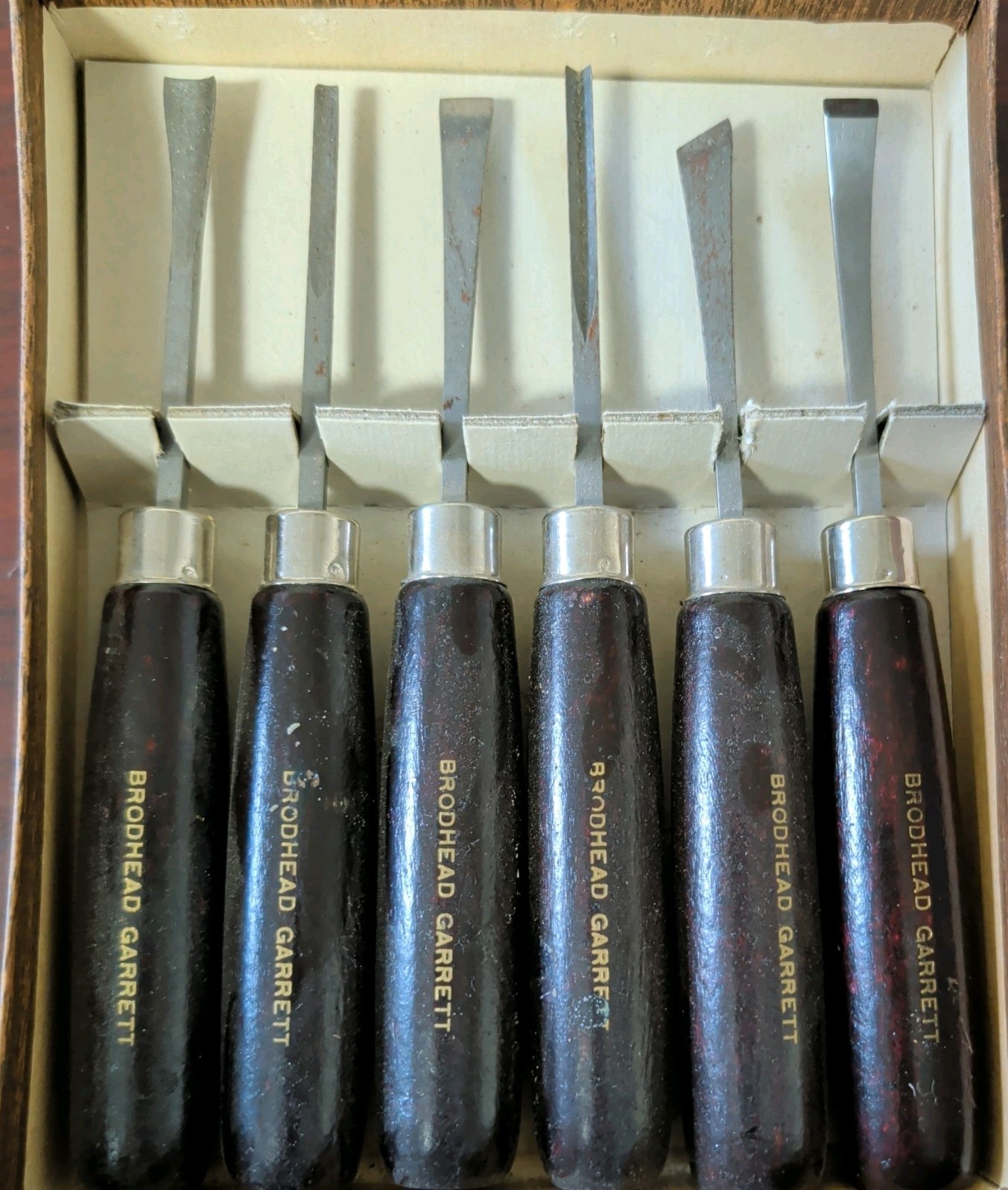 6 Vintage Brodhead Garrett Wood Carving Chisels Tools
