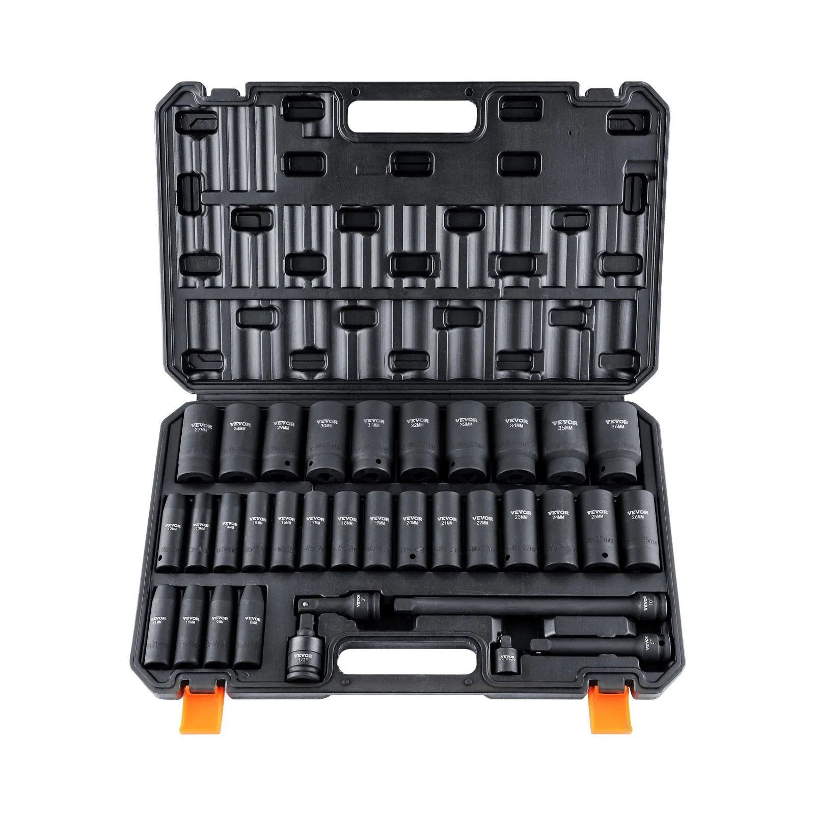 Vevor 12 Inch Drive Deep Impact Socket Set 34pc Metric 6 Point CR-MO Case
