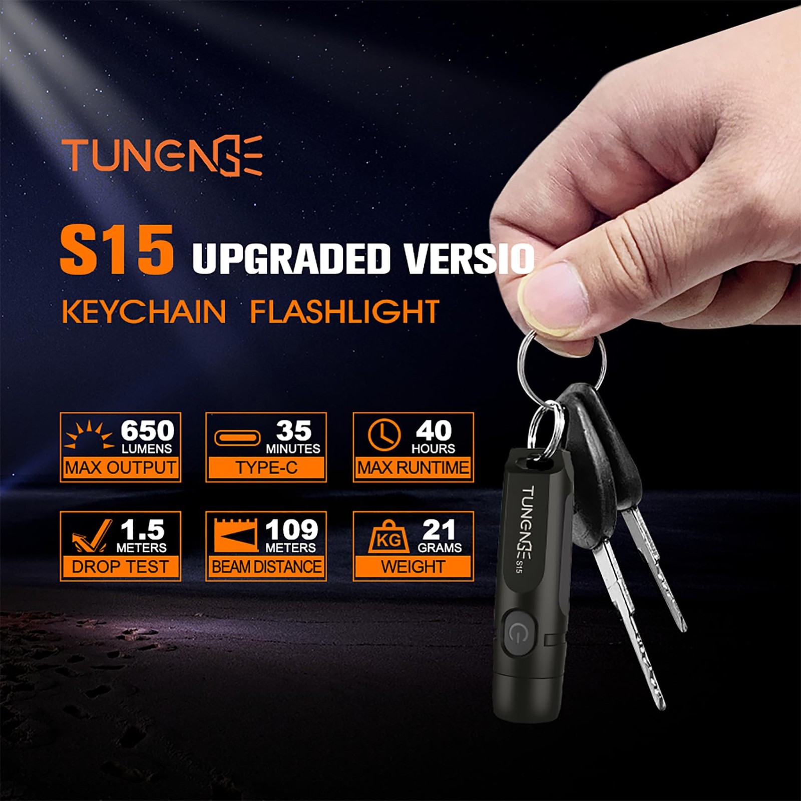 S15 Rechargeable Keychain Flashlight & Magnet,650 Lm small, Black-Magnetic