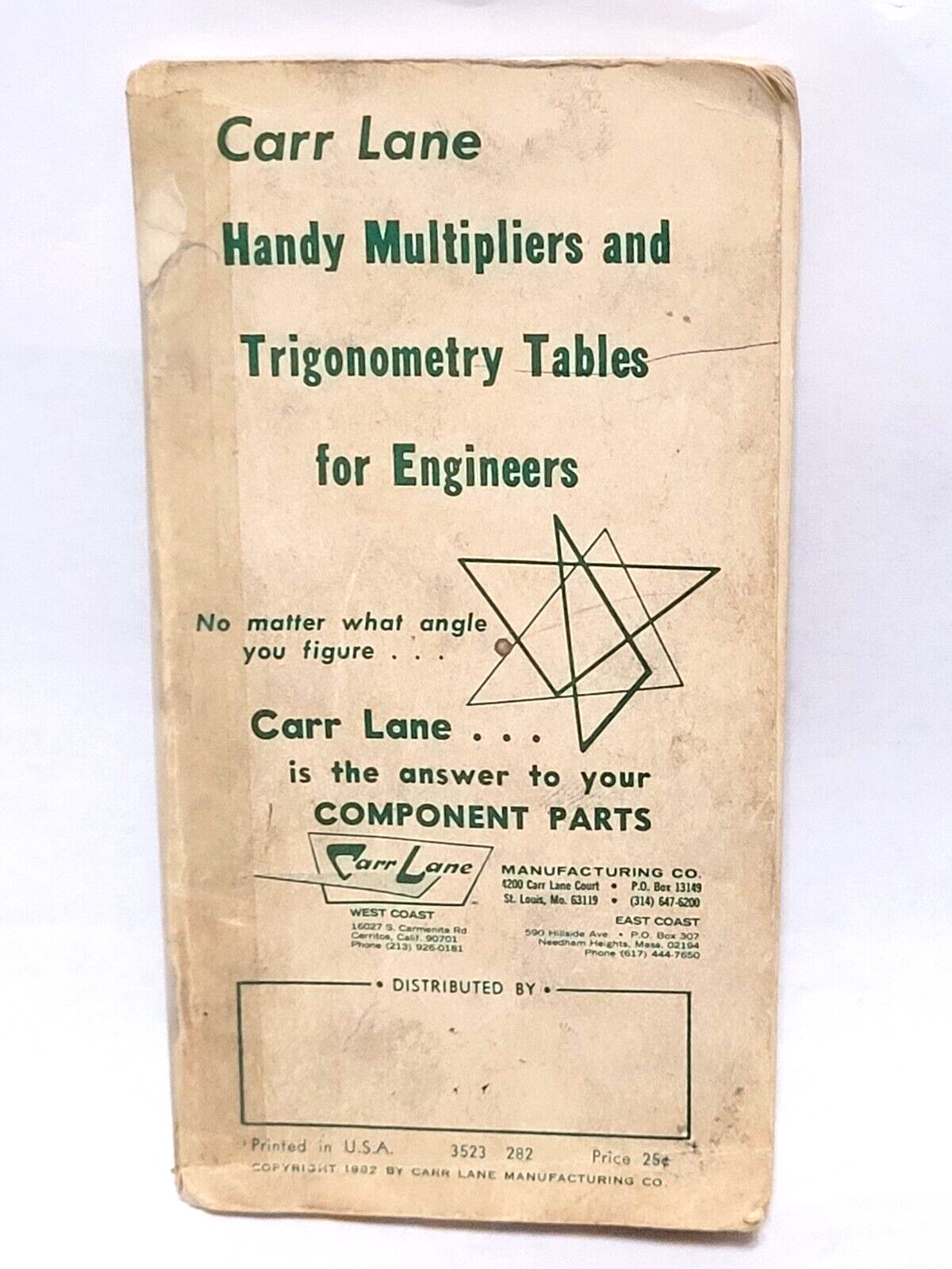 Vintage Carr Lane Handy Multipliers & Trigonometry Tables For Engineers 1982