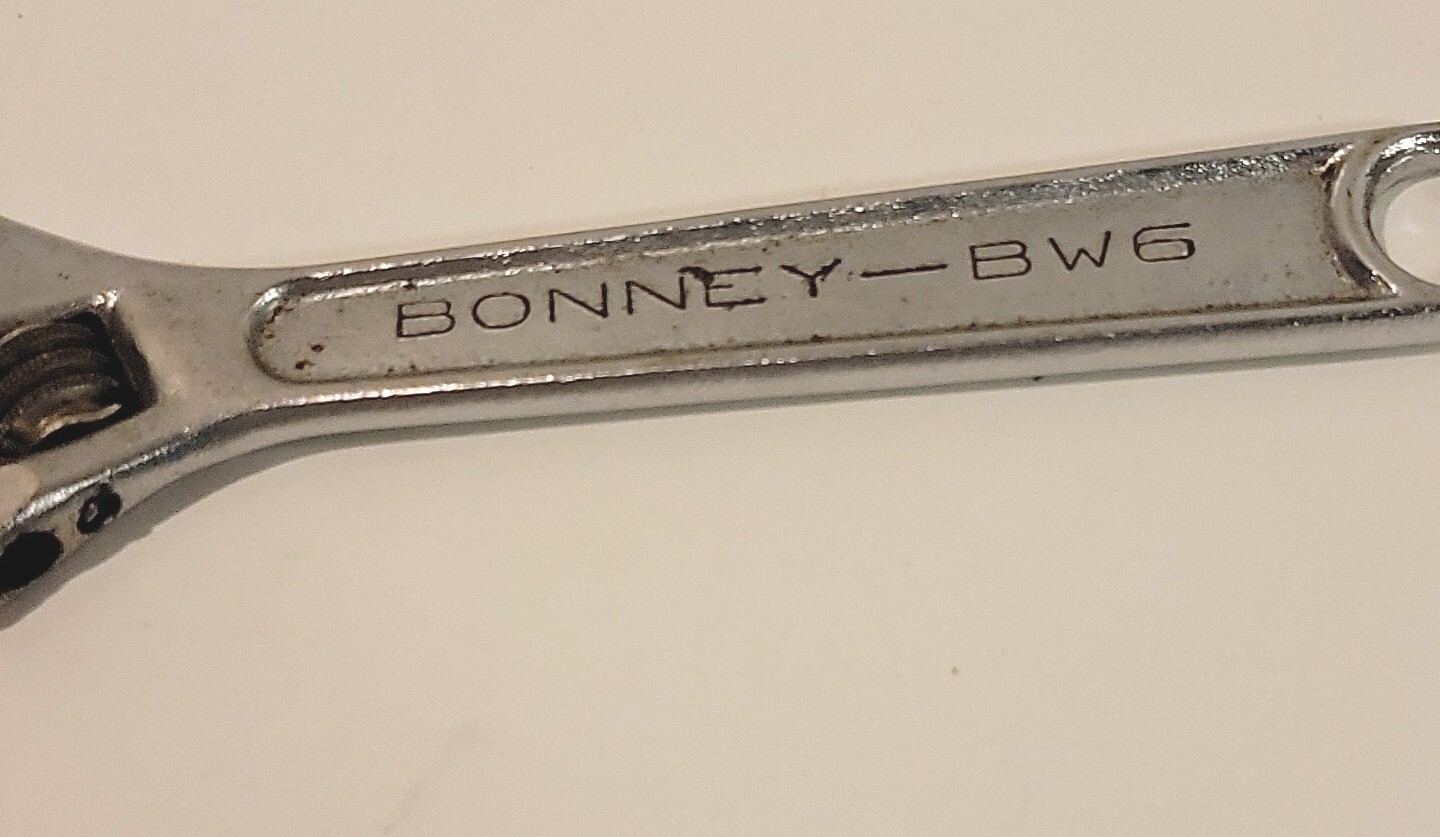 Vintage used Bonney Adjustable Wrench 6” BW6 USA Forged Collector