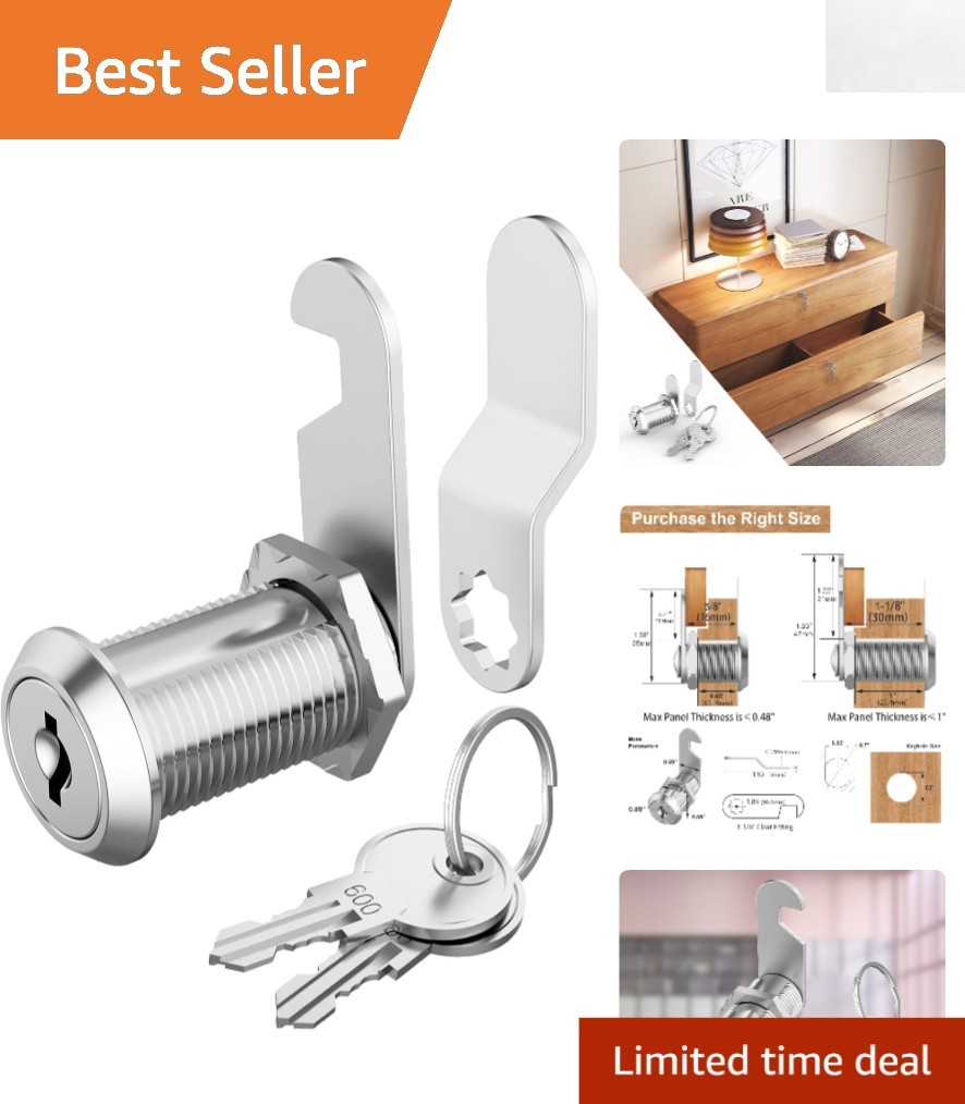 1-1/8″ Tubular Cam Lock with Keys – Keyed Alike for Cabinet & RV Security