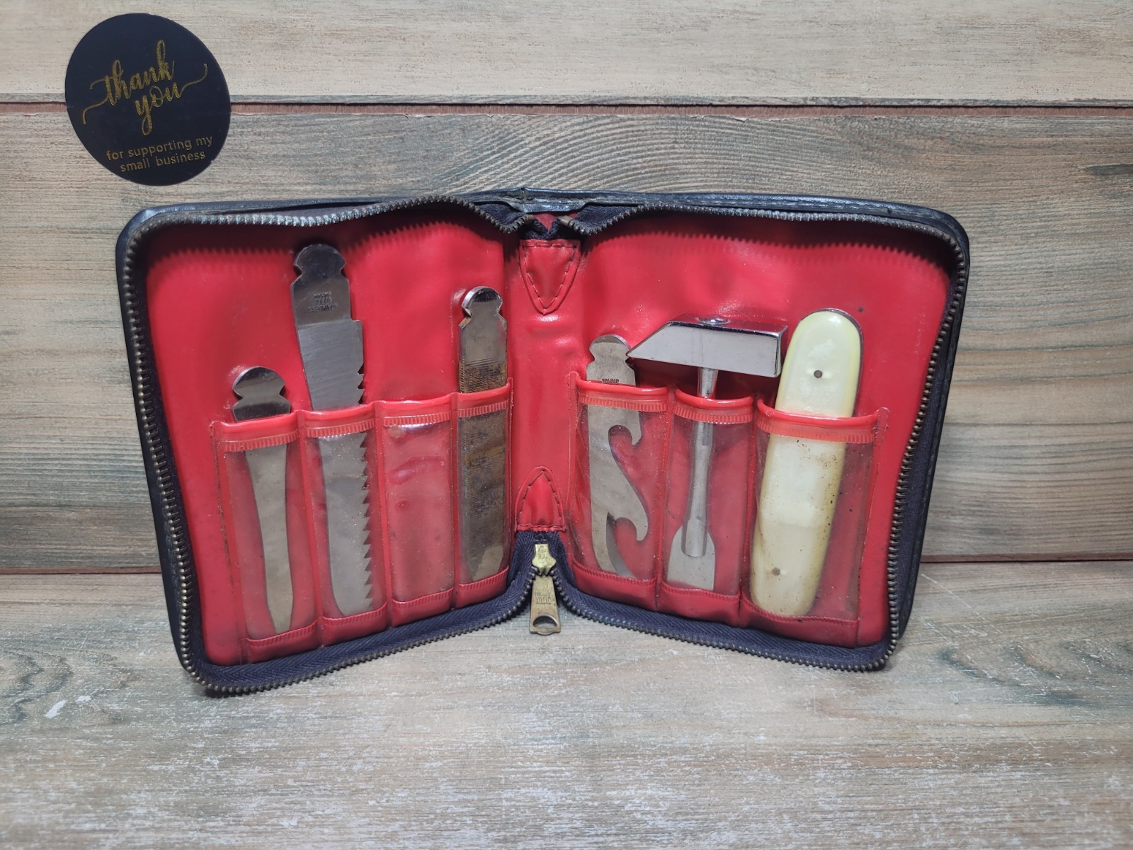 Vintage Barlow Stainless Steel 6 Piece Tool Kit Japan Storage w/ Pouch