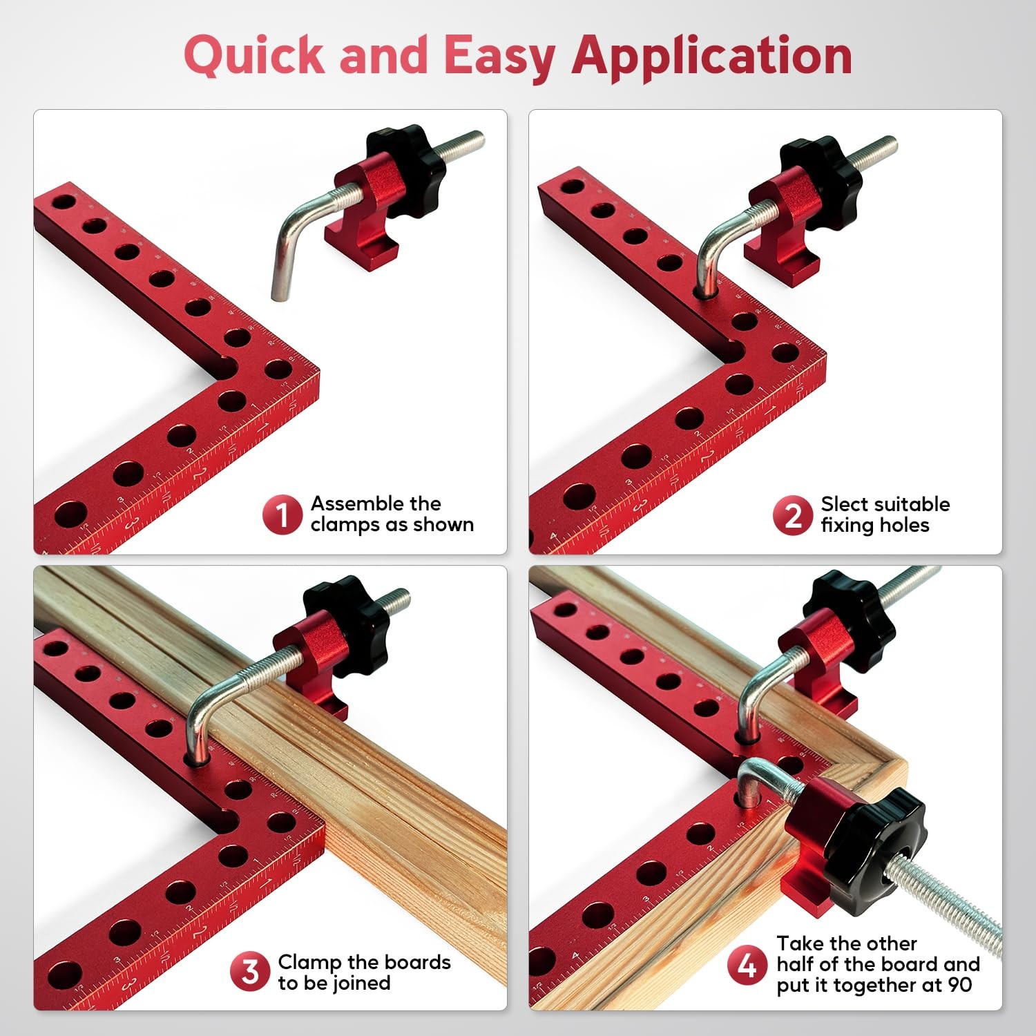 Corner Clamps for Woodworking, 90 Degree Clamp 4 Pack, 5.5″x5.5″Aluminum Red