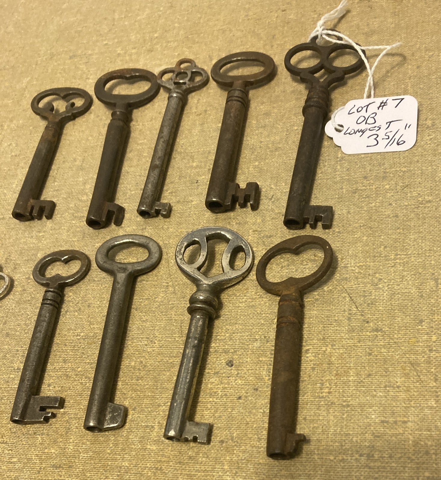 Lot of 10 Antique & Vintage OPEN BARREL Skeleton Keys Longest 3 5/16″ Lot #7