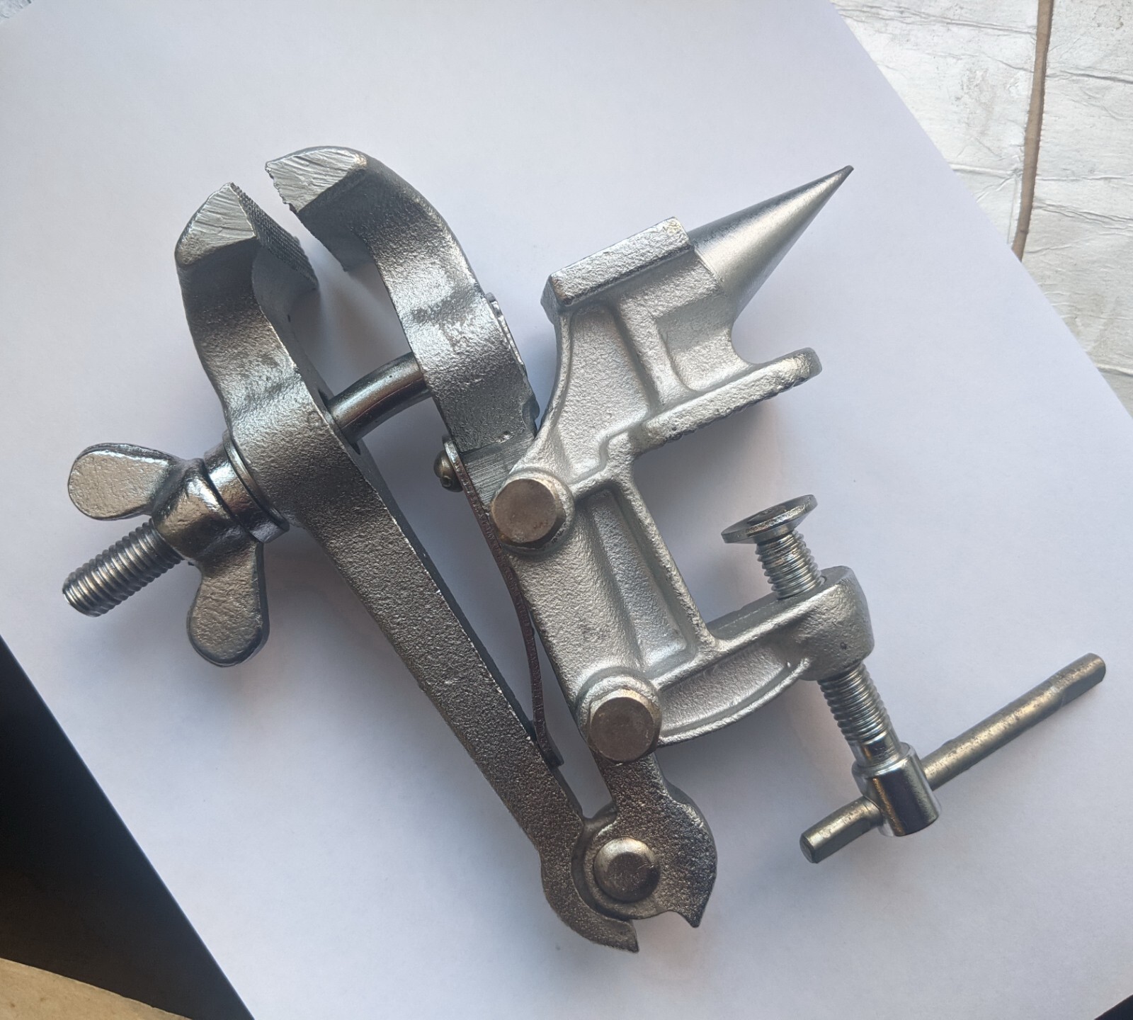 Rare Vintage mini Jewelry Vise with Anvil, Chrome Plated, Made in USSR 1970s