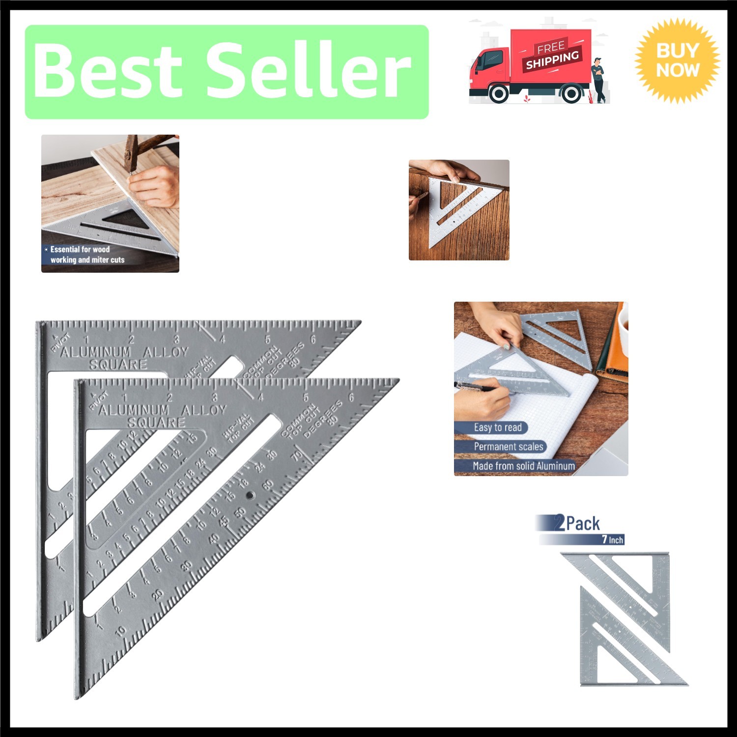 Durable Aluminum Rafter Squares, 7-Inch – Ideal for Accurate Roof Measurements