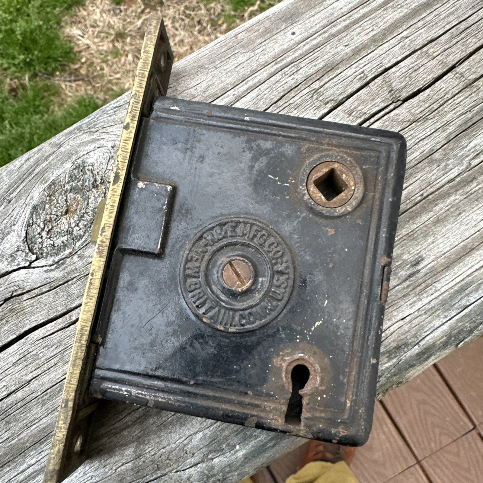Antique 1800’s RYE Co. Mortise Door Lock Surface Mount Style Steel Case