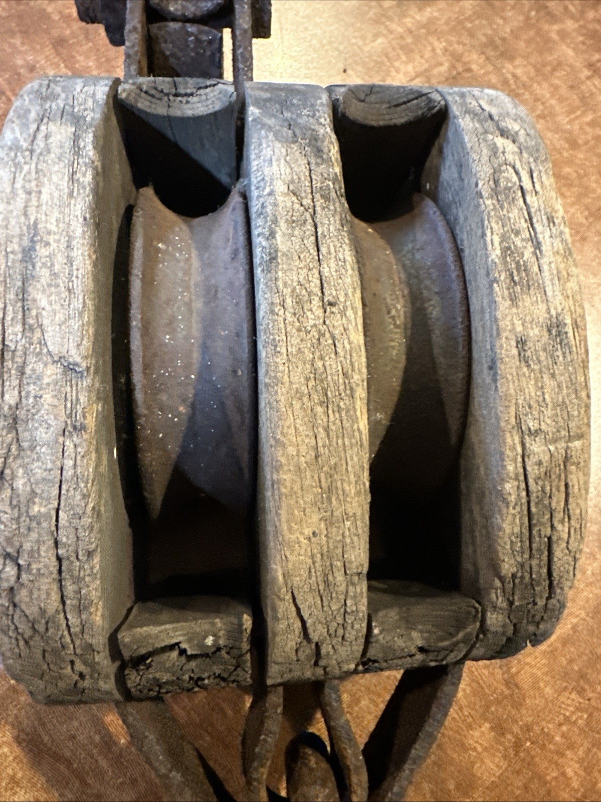 Large Antique Boston Lockport Block Co Double Pulley, 2 Sheave Tackle Pulley VTG