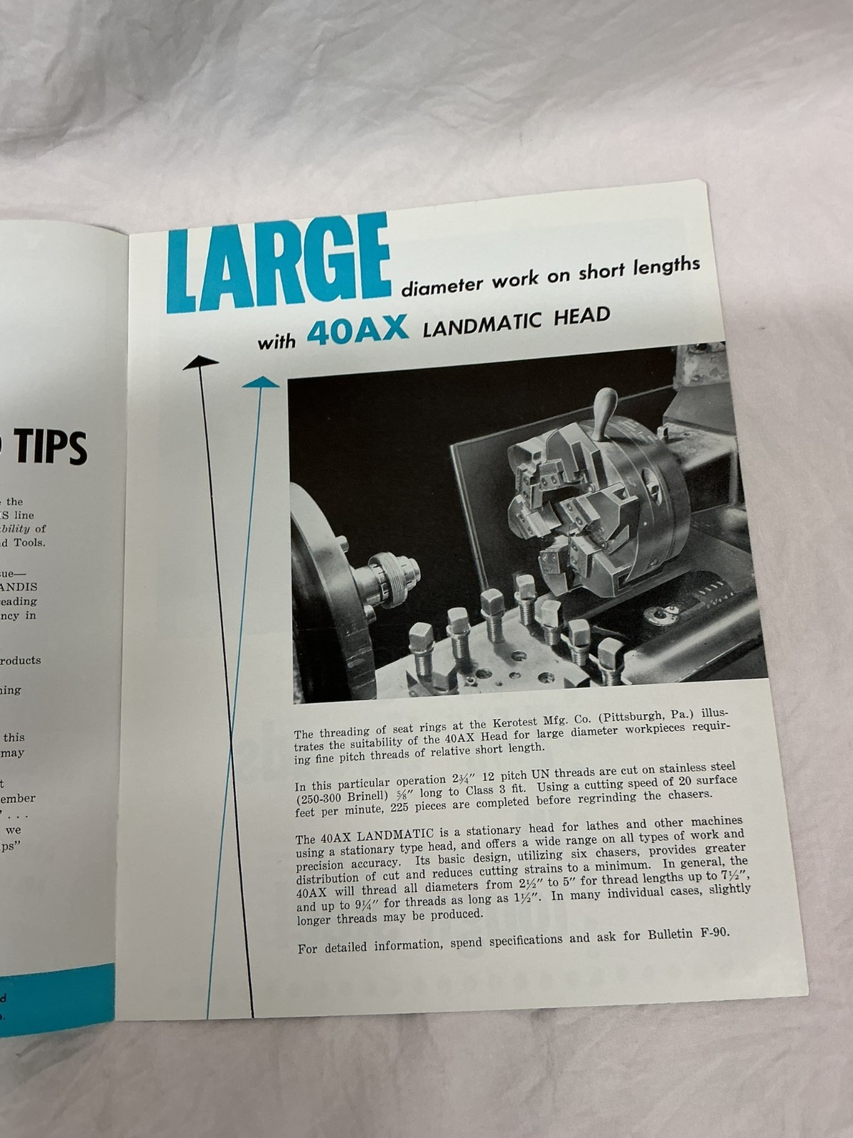 October 1957 Landis Machine Company Thread Tips Bulletin Brochure Pamphlet