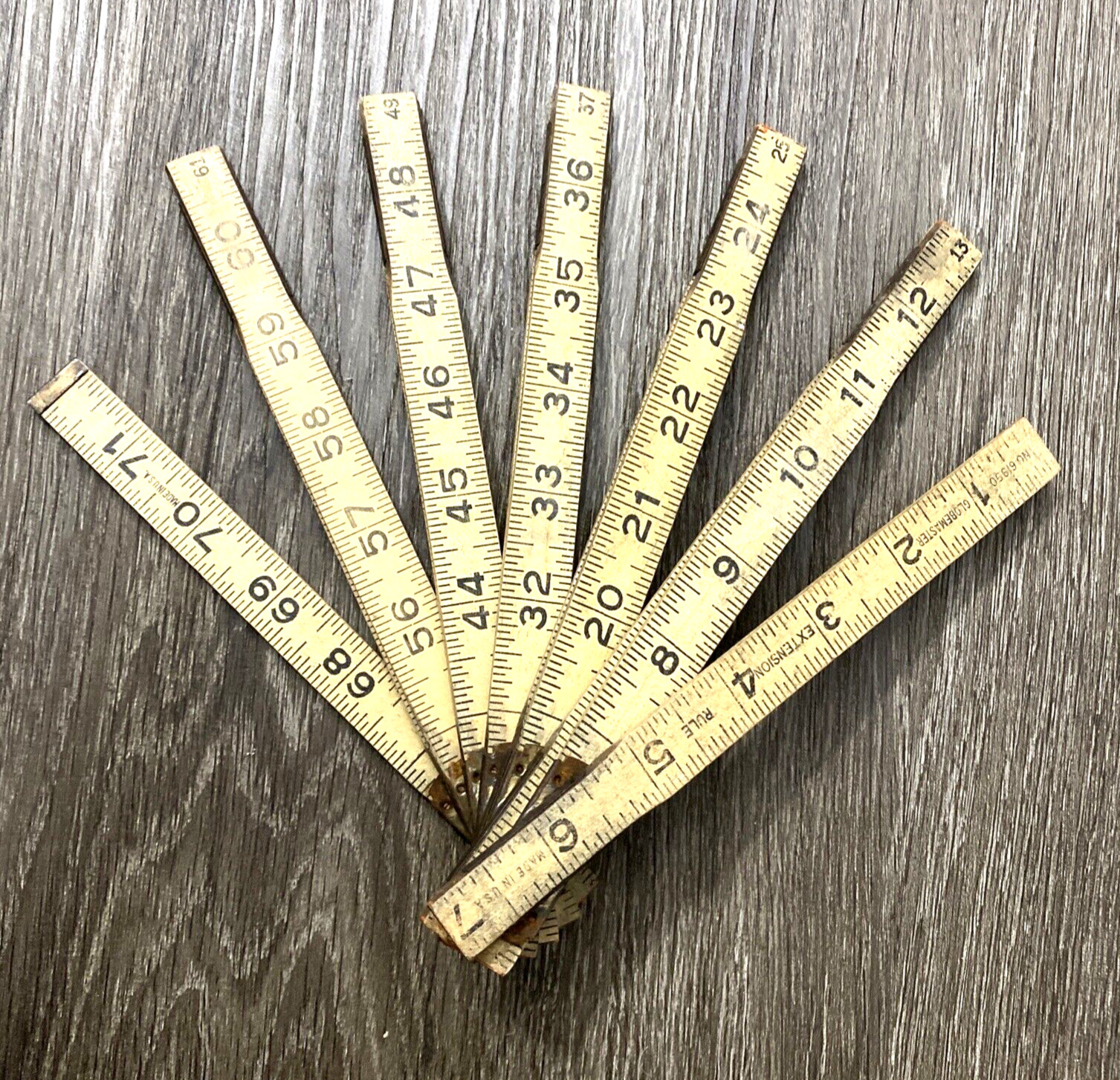 Vintage 72″ Length Wood Folding Ruler Tape GlobeMaster No. 61950
