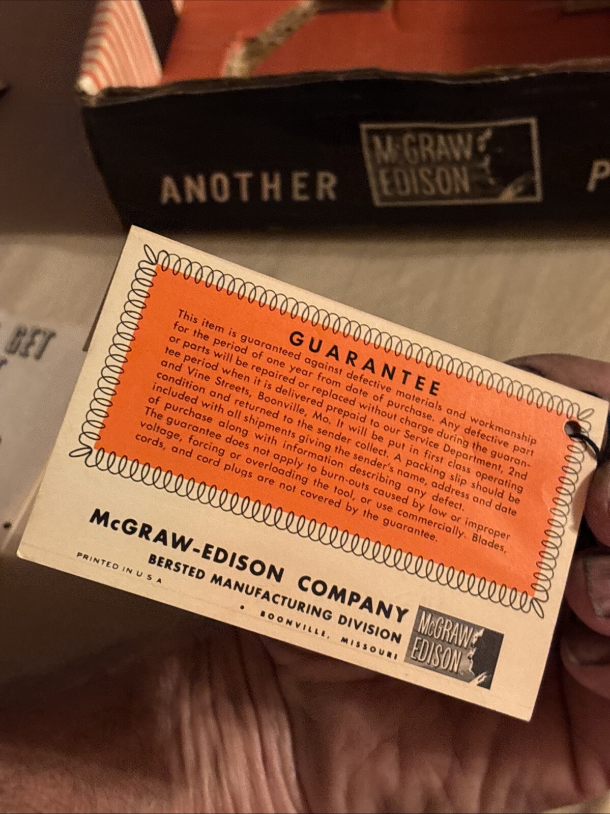 Vintage McGraw Edison Power House Electric Sander Original Box And Paperwork