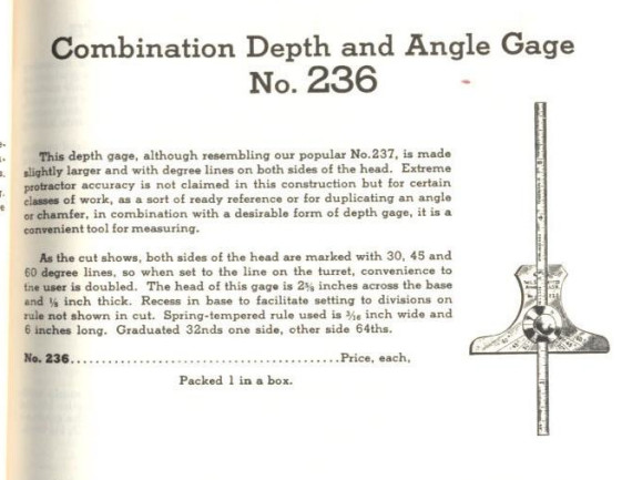 Starrett No.236 Combination depth & angle gage w/ 6″ no.10 grad