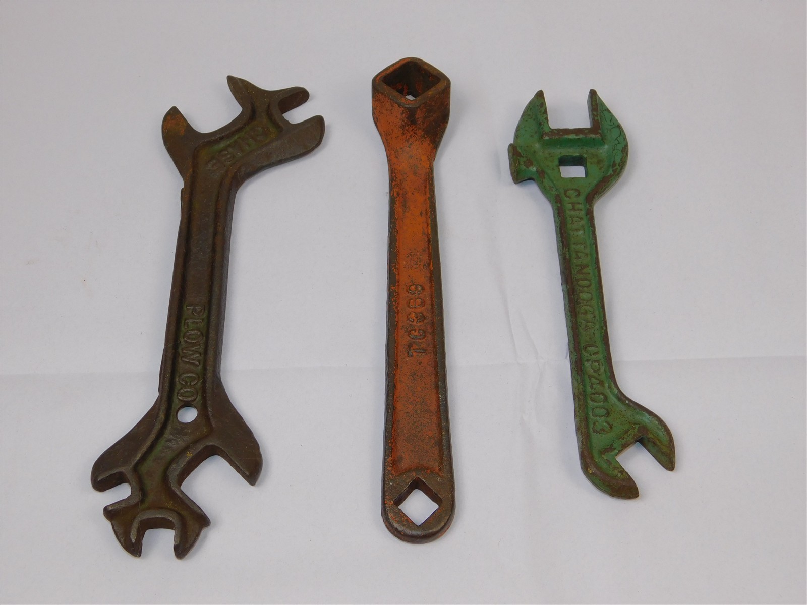 3 Antique Farm Implement Wrenches CHASE PLOW CHATTANOOGA A-C Tractor Tools