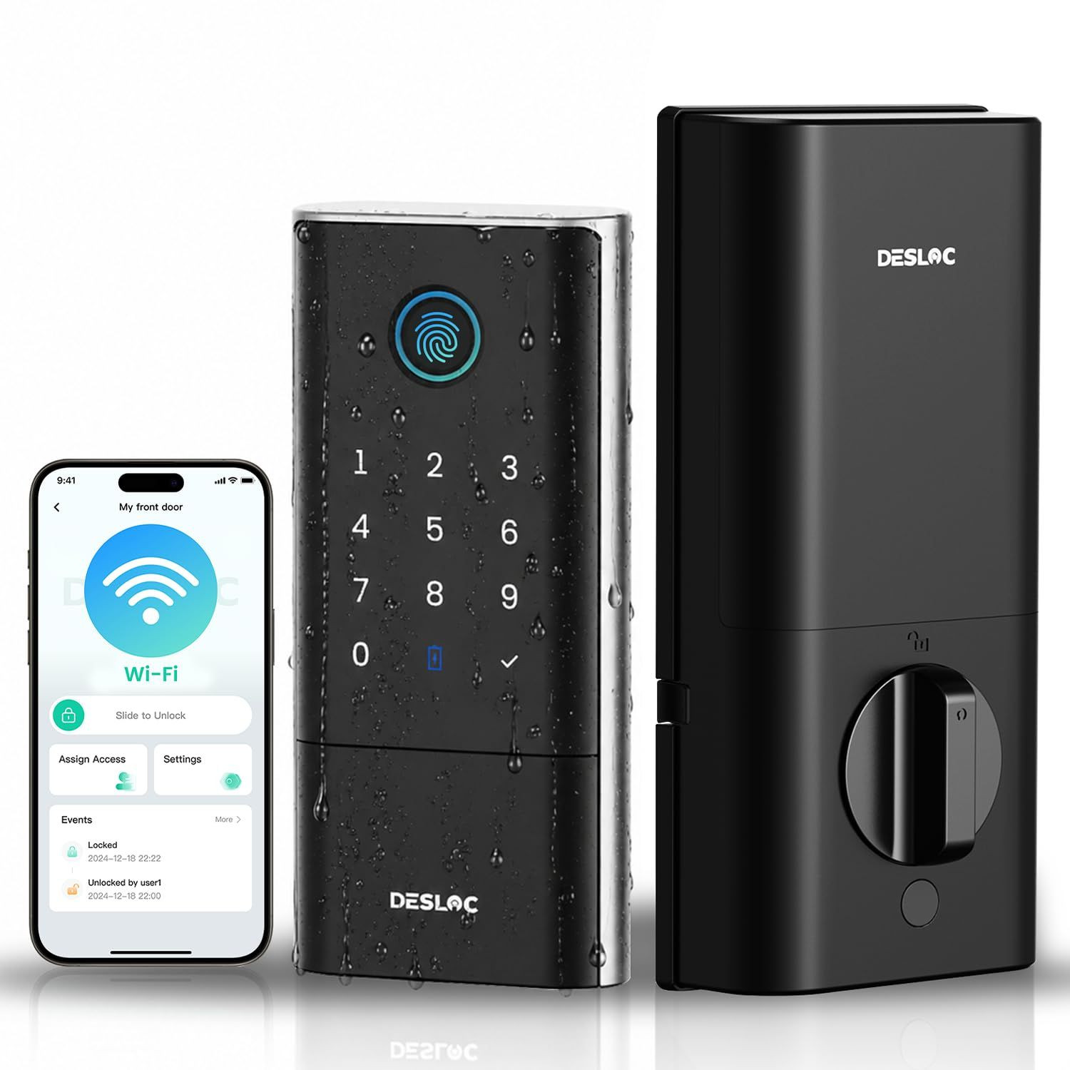 DESLOC Smart Lock K120, Fingerprint Keyless Entry Front Door Lock, WiFi Black
