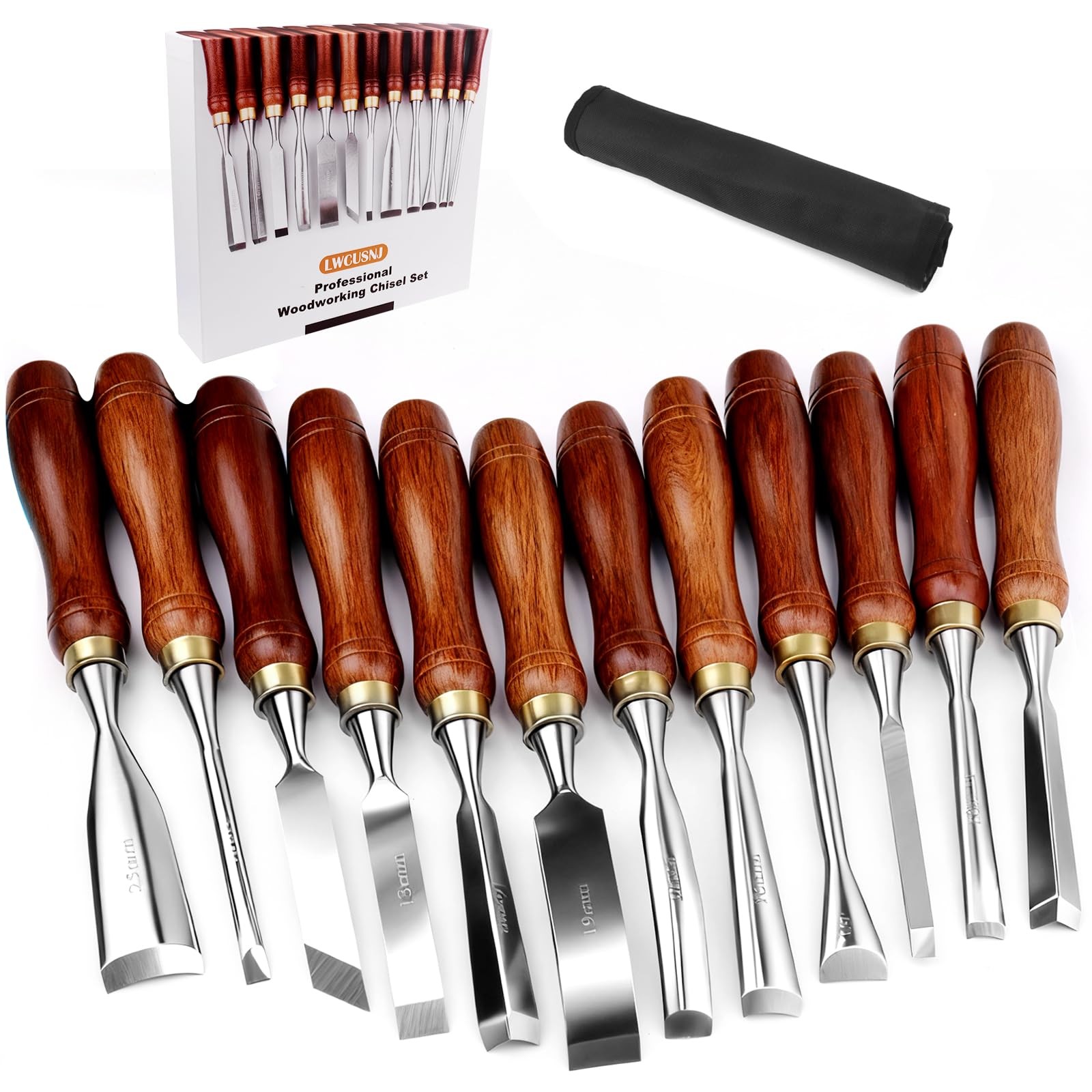 12-Piece Wood Carving Chisel Set – CR-V 60 Steel Multi-Shape Edge Gouges Carv…