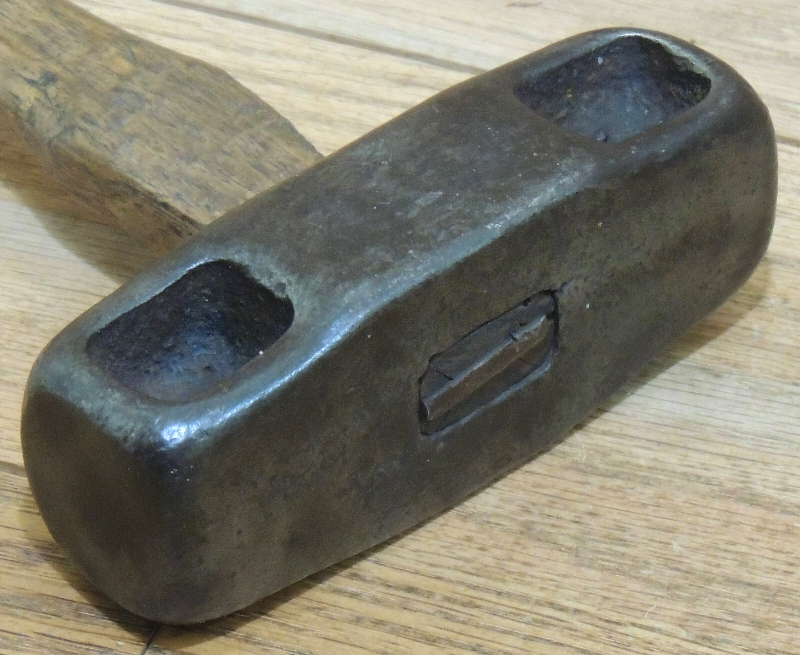 UNUSUAL 2+ lb. HAND FORGED DOUBLE FACED HAMMER-ANTIQUE BLACKSMITH MADE TOOL