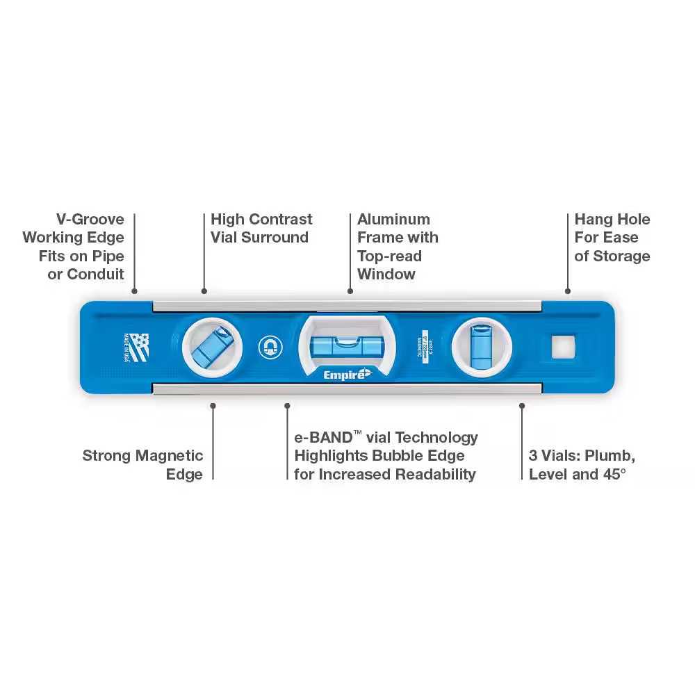 9 In. True Blue Professional Torpedo Level with 7 In. Aluminum Rafter Square
