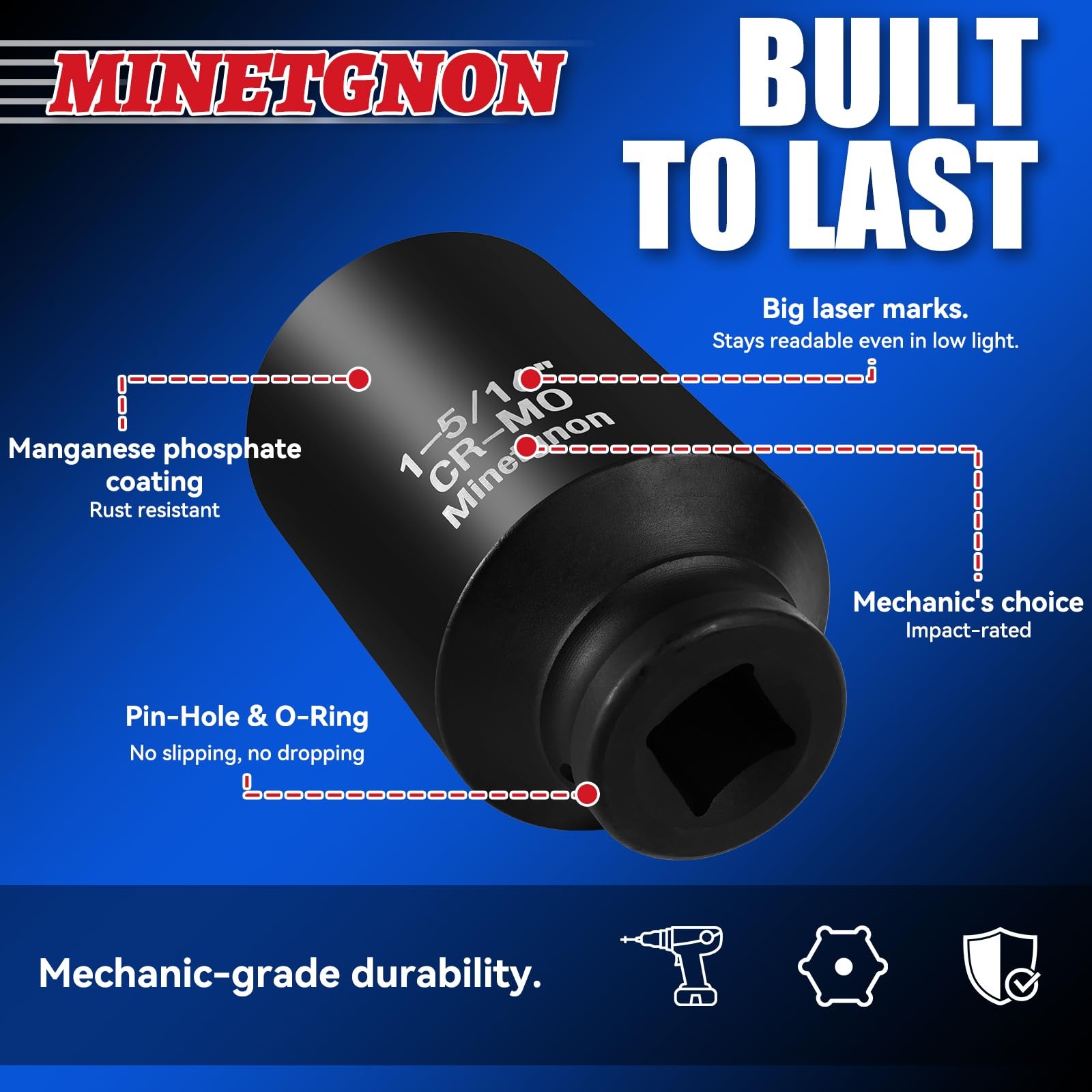 Minetgnon 1-5/16 Deep 1/2 Drive 6 Pt Impact Socket
