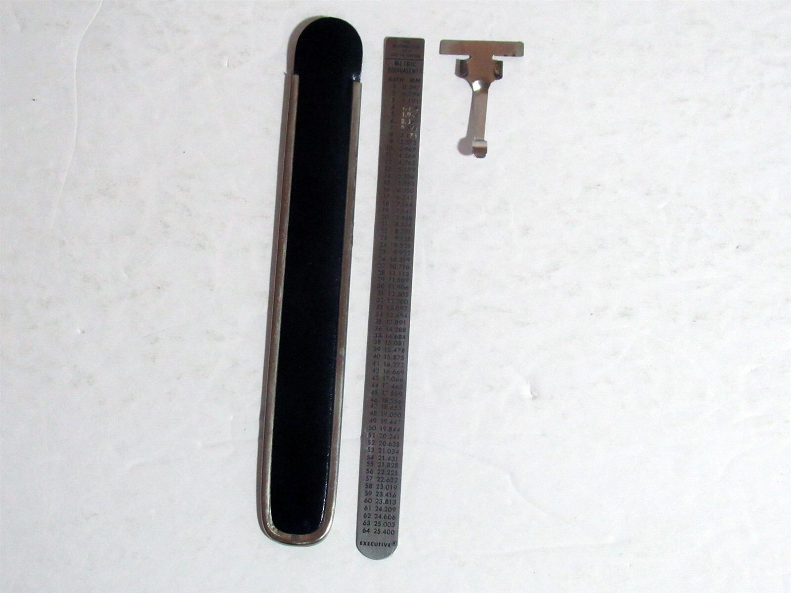 Vintage Executive Walker 6″ Metal Pocket Ruler w/ Sliding Clip & Case