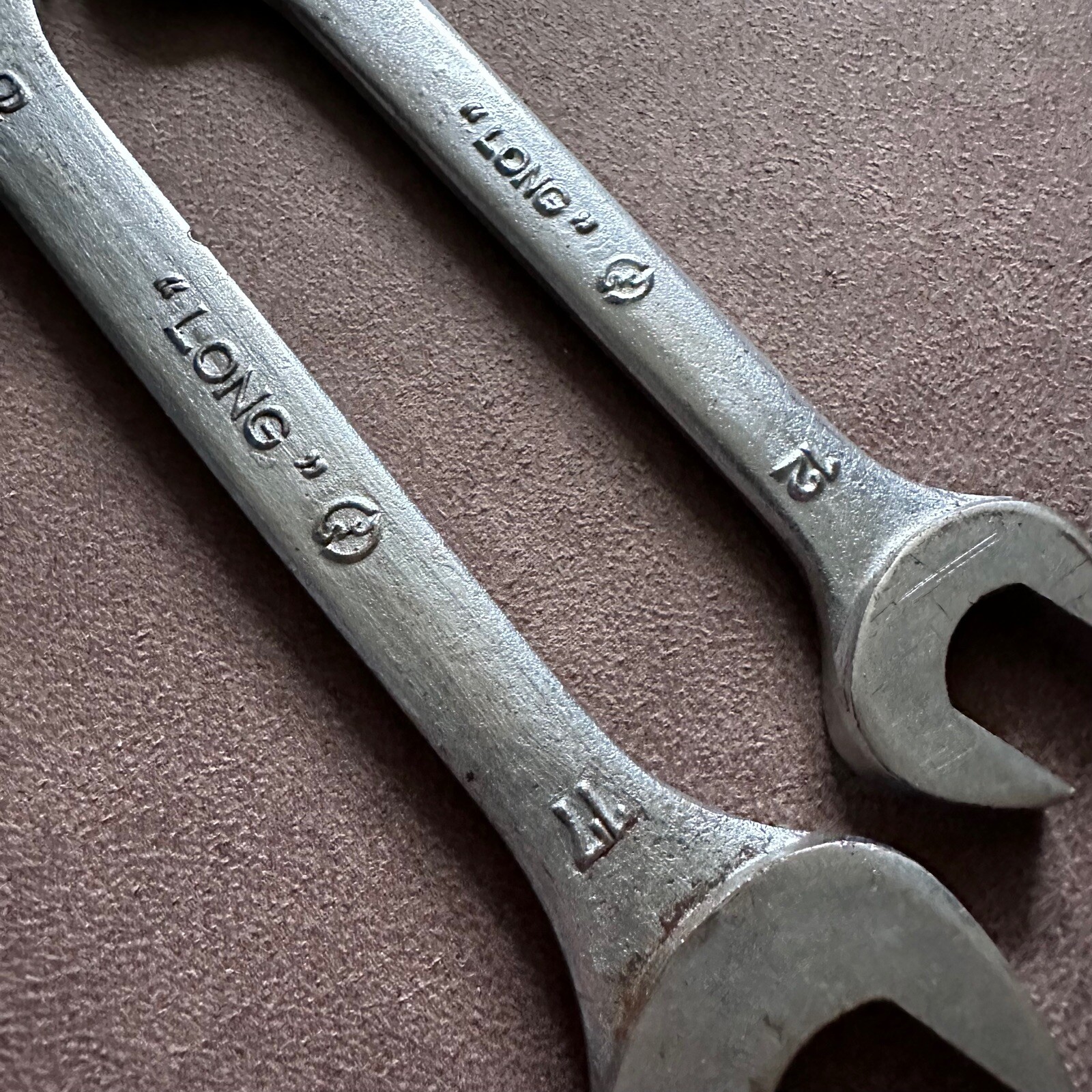 2x VINTAGE LONG 12MM – 19MM METRIC OPEN END SPANNERS MADE IN JAPAN