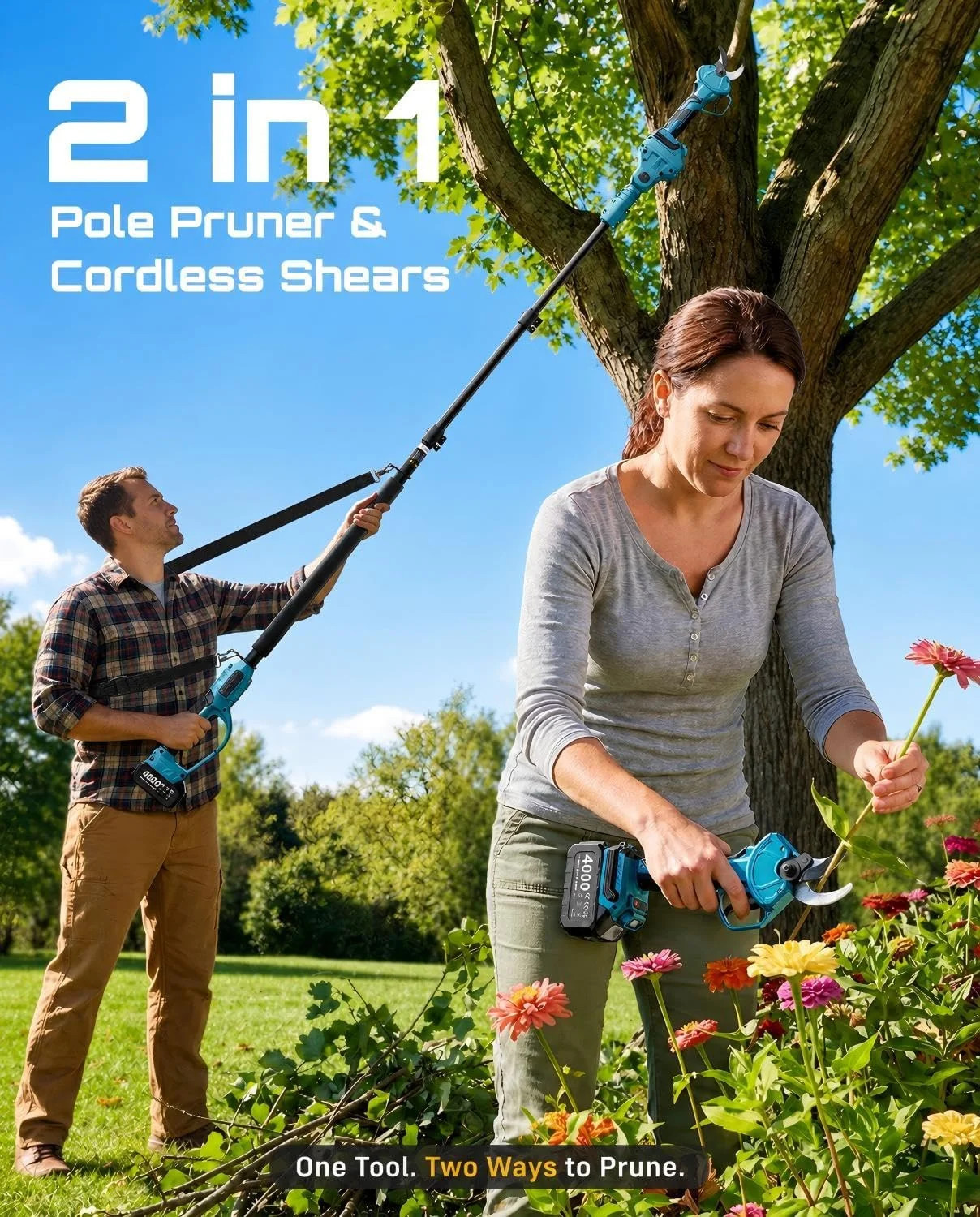 SEESII 2-in-1 Pole Pruning Shears 1.6″ Cut, Electric Pole Pruner 15FT Reach | Br
