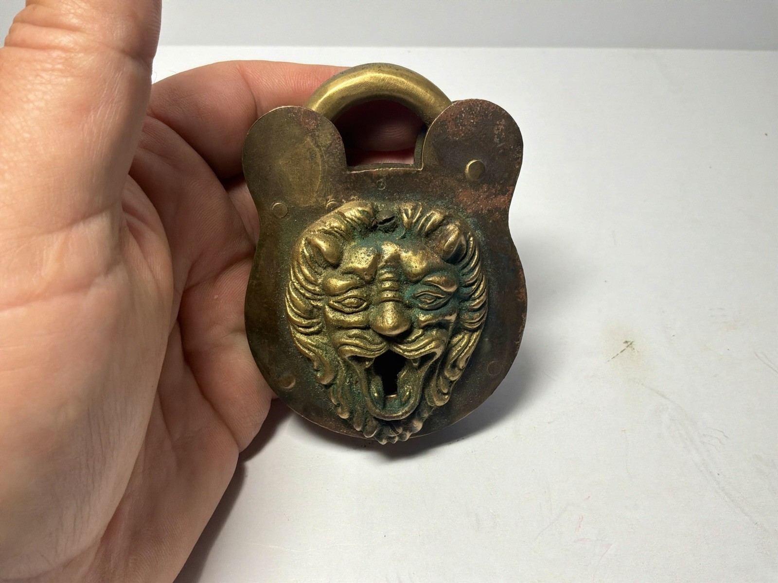 Antique Patent 1896 Large Lion Head #3 Brass Padlock Lock No Key