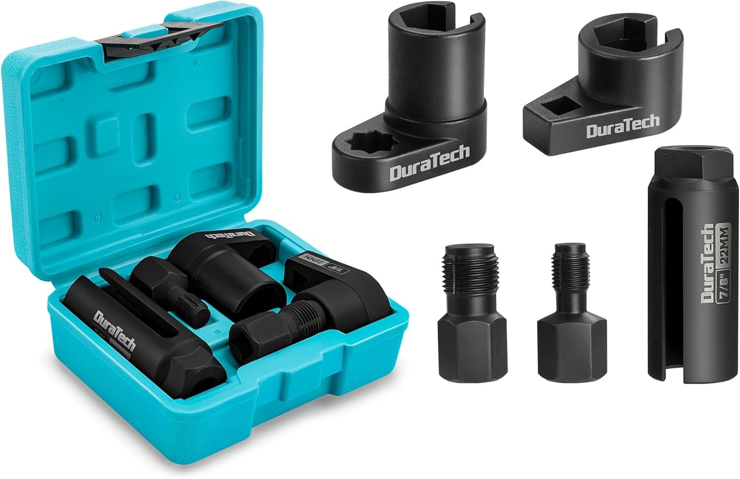 DURATECH 5PCS O2 Oxygen Sensor Socket Set 3/8 1/2 Drive 7/8 Thread Chaser