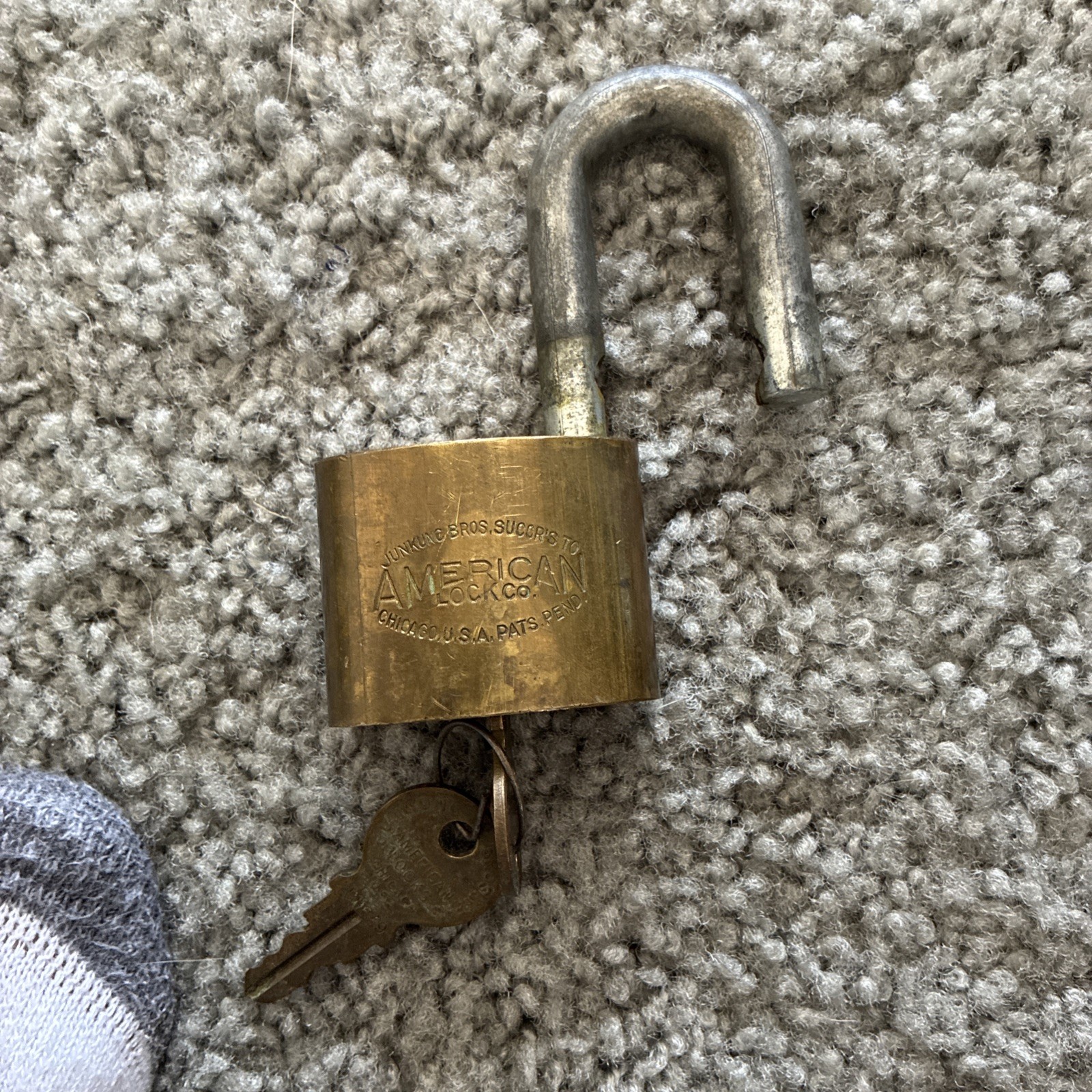 Vintage American Lock Co. Junkunc Bros US Brass Padlock w/ Keys, U.S. Military