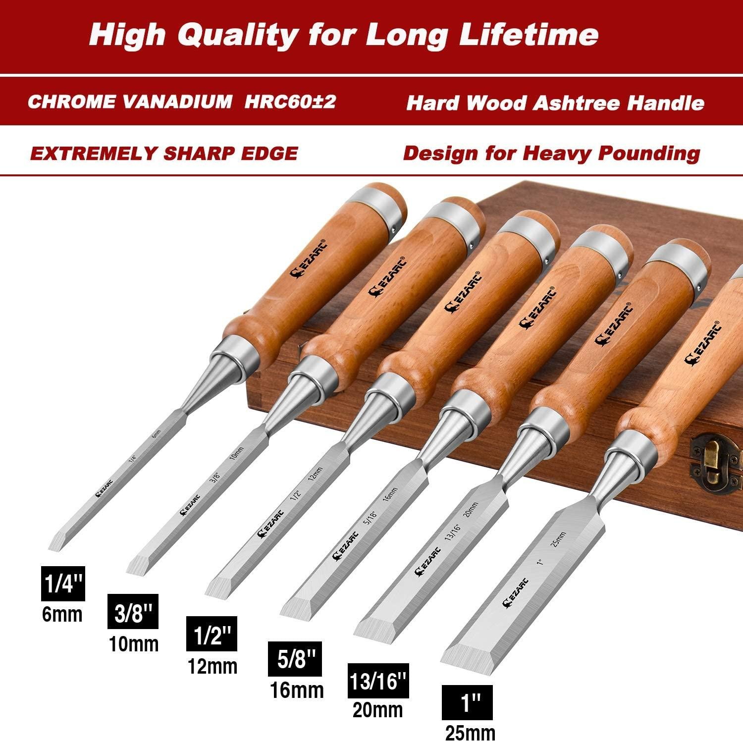 WOODWORKING CHISEL TOOL SET WITH ELEGANT WOODEN CASE PERFECT GIFT FOR MEN