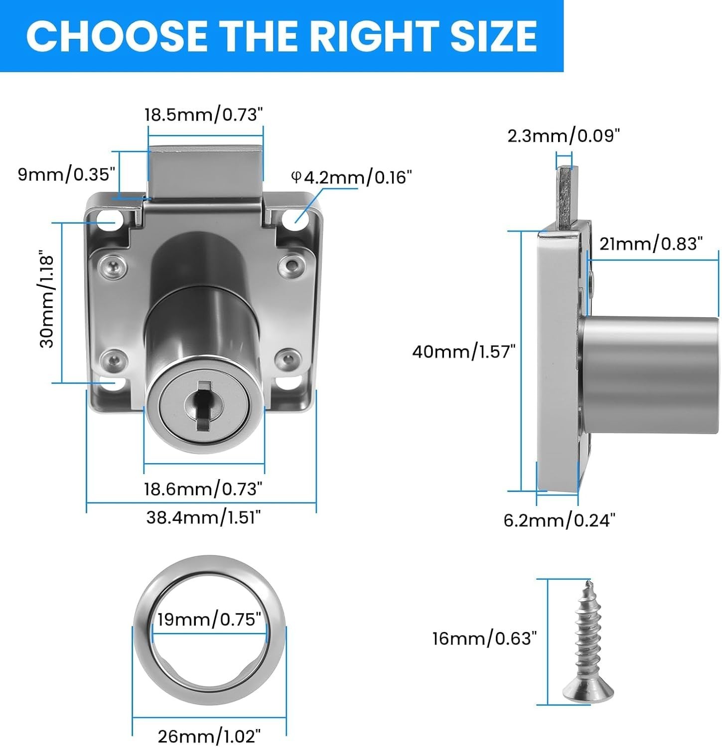 Durable Alloy Steel Drawer Lock with Rust-Resistant Finish & Installation Kit