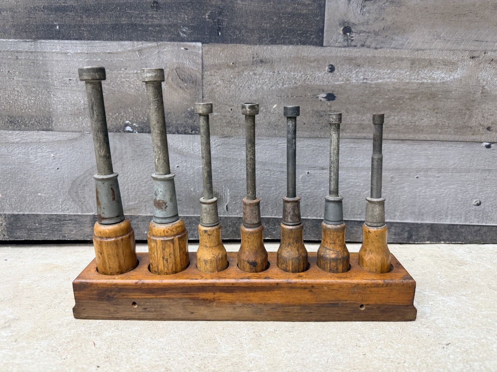 1940 Antique Wood Nut Driver Tool Set Walden Worcester SPINTITES Counter Display