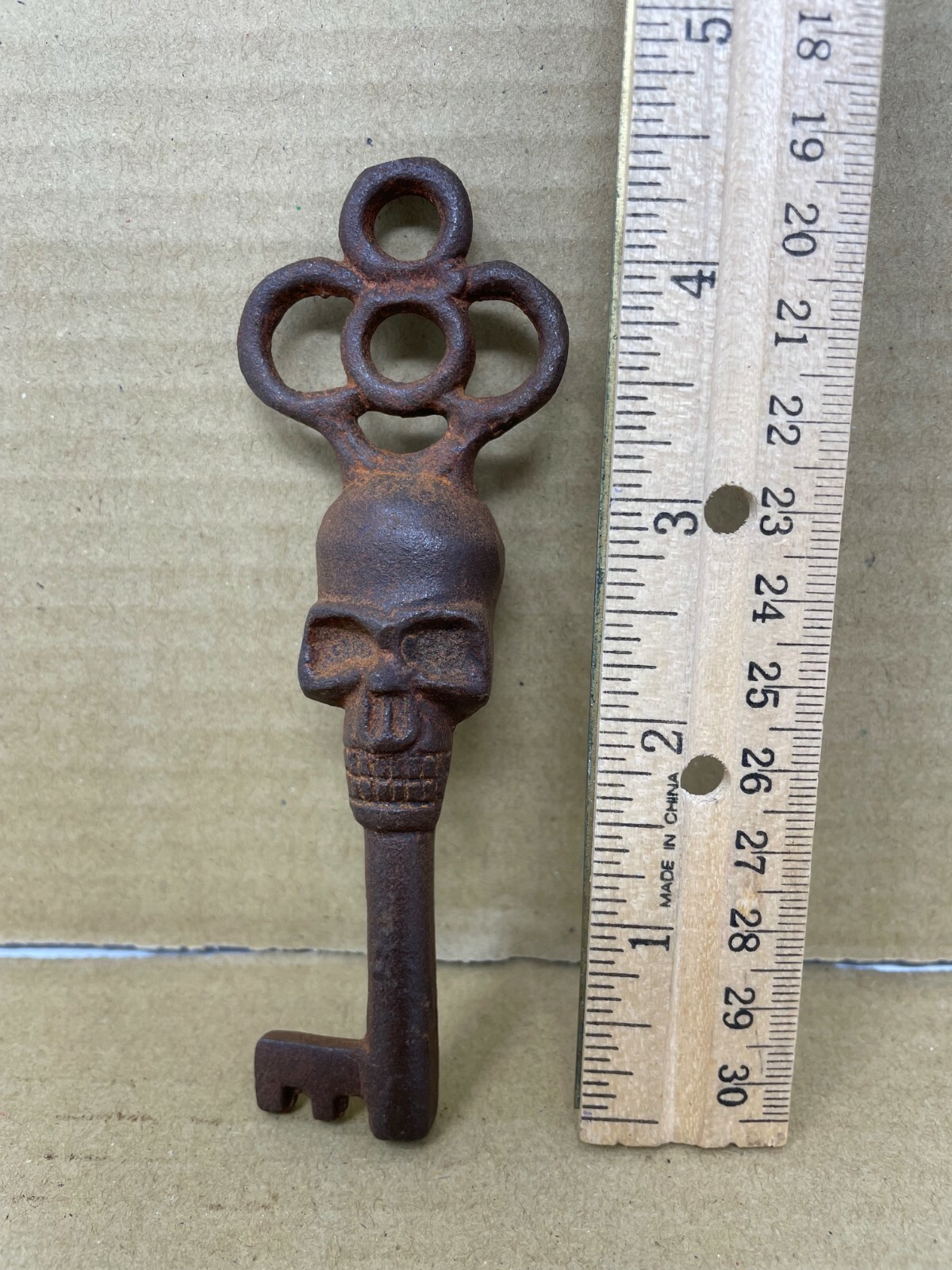 Skull Skeleton Pirate Key in Cast Iron 5 Inches Tall Antique Finish