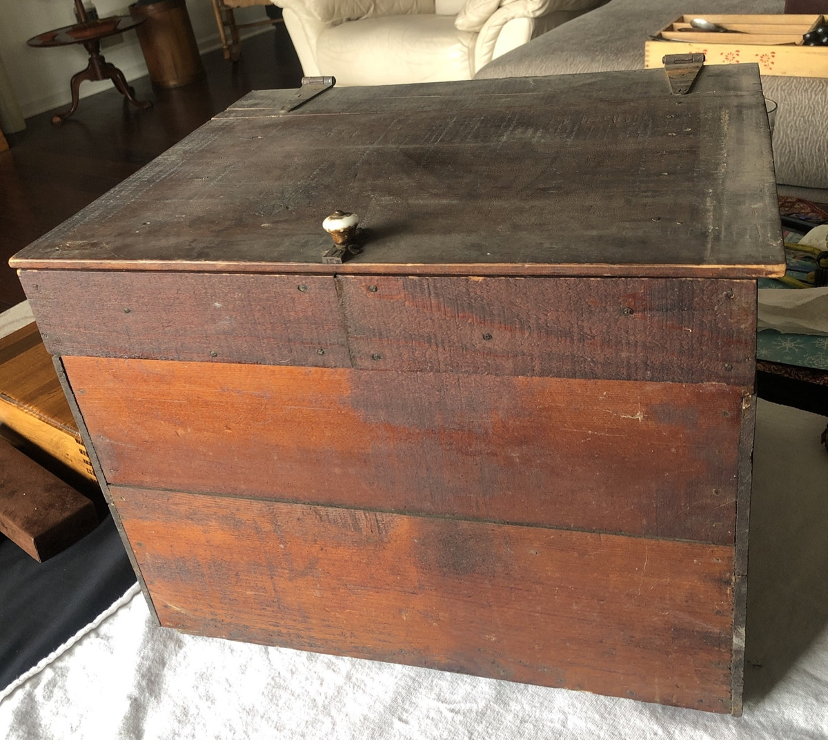 VINTAGE HANDMADE WOODEN TOOL BOX STORAGE CHEST WITH Tray Insert 16-1/2” X 13”