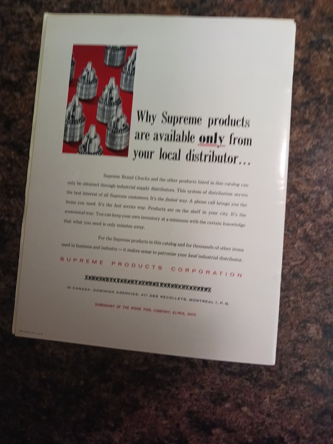 1963 Supreme Products Corporation Catalog & Price List Drill Chucks Elyria Ohio