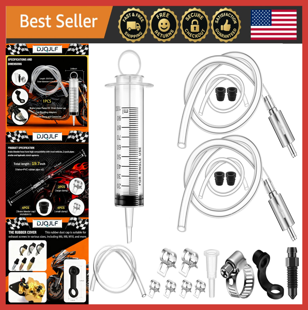 Brake Bleeder Kit 2 Pack – 100ML Syringe, 20″ Hose, One-Way Valve for Motorcycle