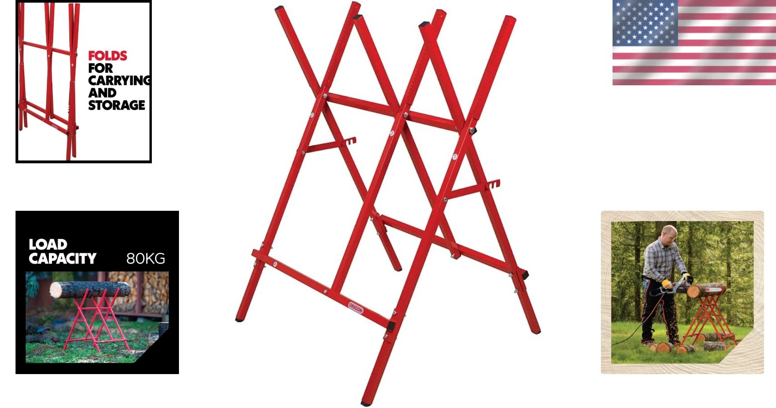 Durable Red Steel Log Saw Horse – Lightweight and Portable Wood Cutting Stand